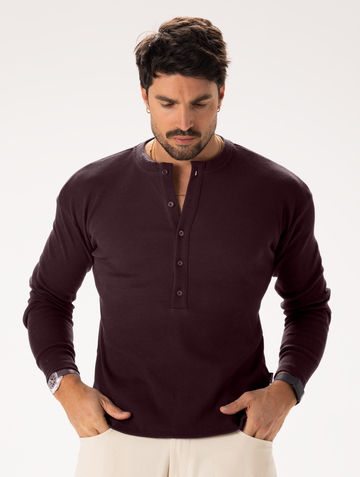 FIVE BUTTONS HENLEY T-SHIRT IN BROWN