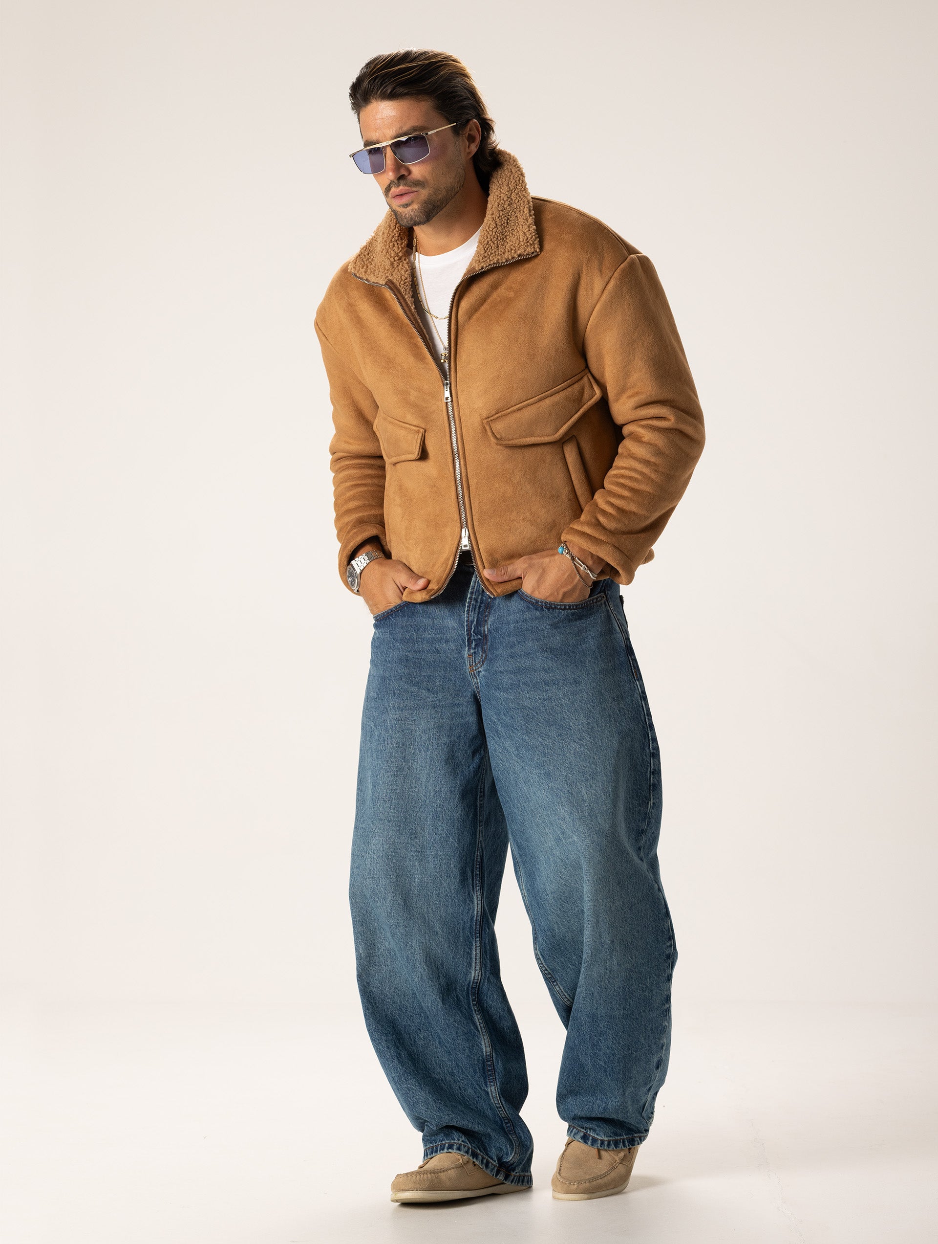 SHEARLING JACKET IN CAMEL - Luxury Aviator, Made in Italy | Nohow