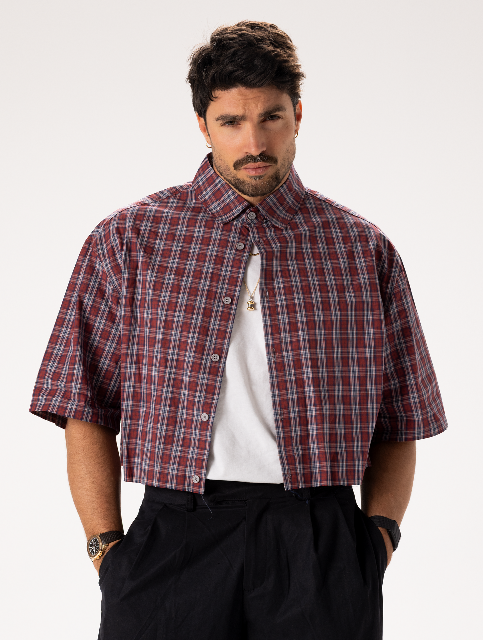 CHECKED CROPPED SHIRT IN RED