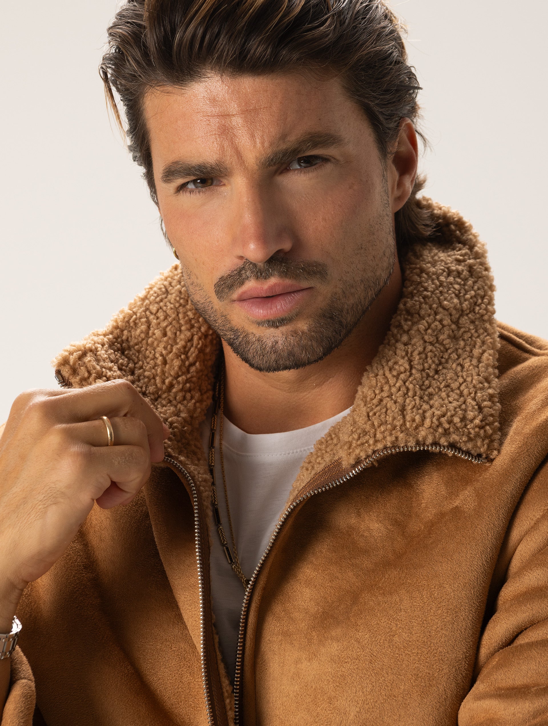 AKINORI SHEARLING JACKET IN CAMEL - Luxury Aviator, Made in Italy