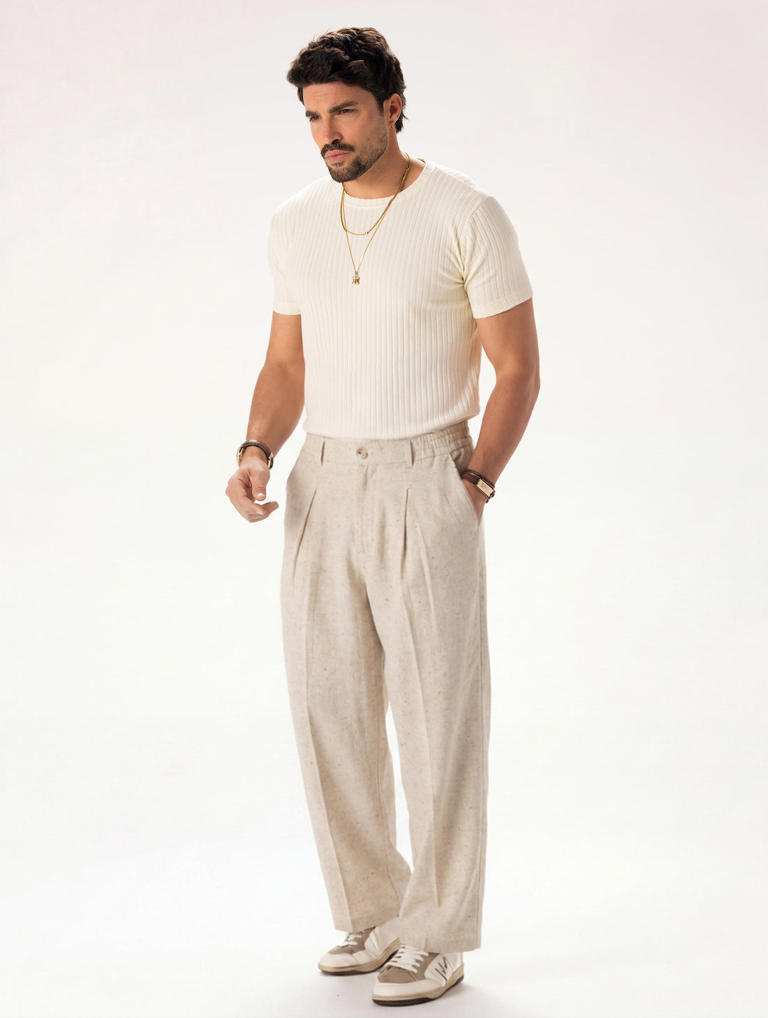 CASUAL LINEN BLEND PANTS IN BEIGE