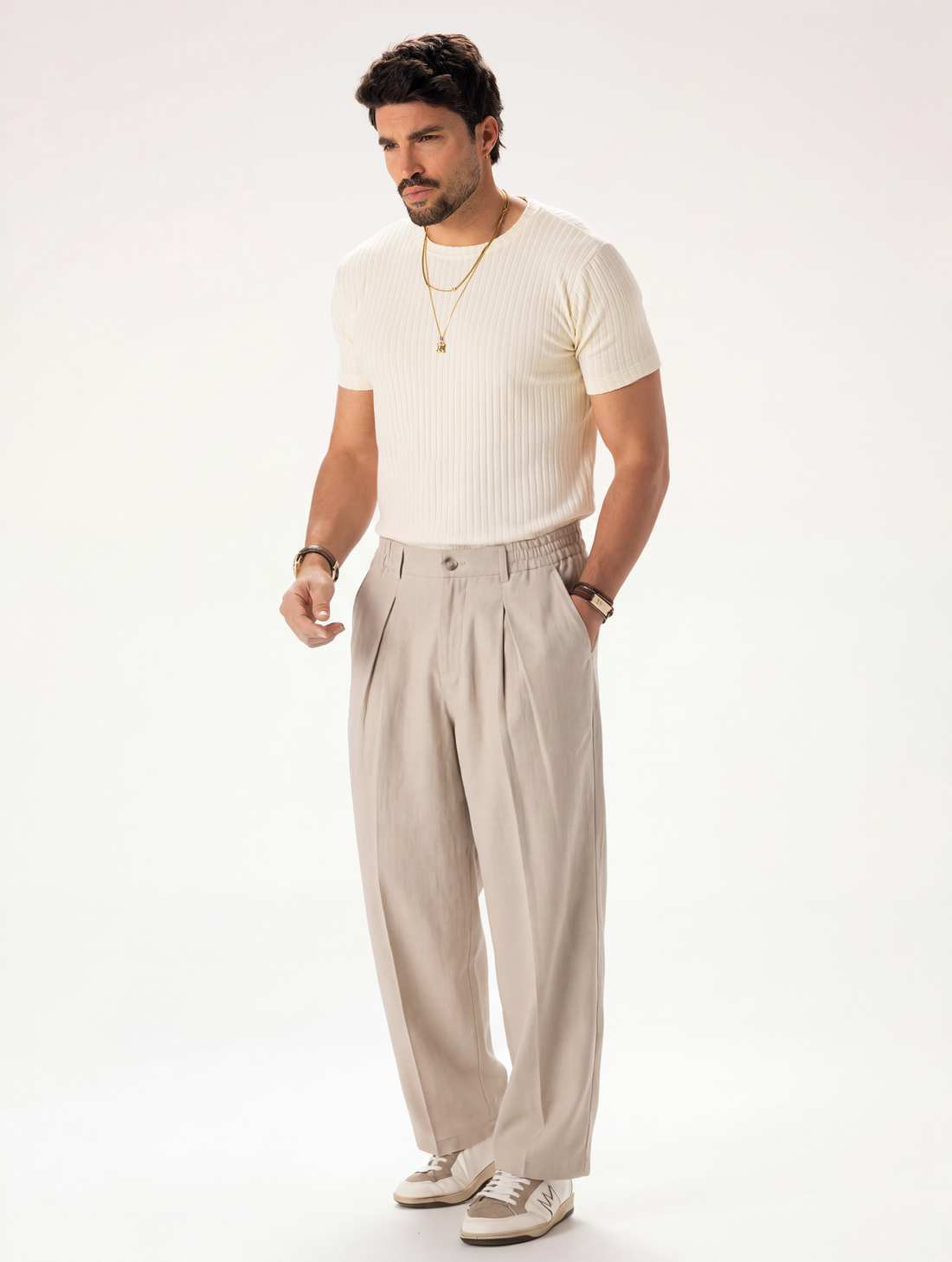 CASUAL LINEN BLEND PANTS IN BEIGE