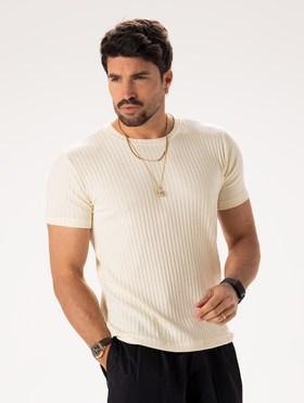 GERIPPTES T-SHIRT IN CREME