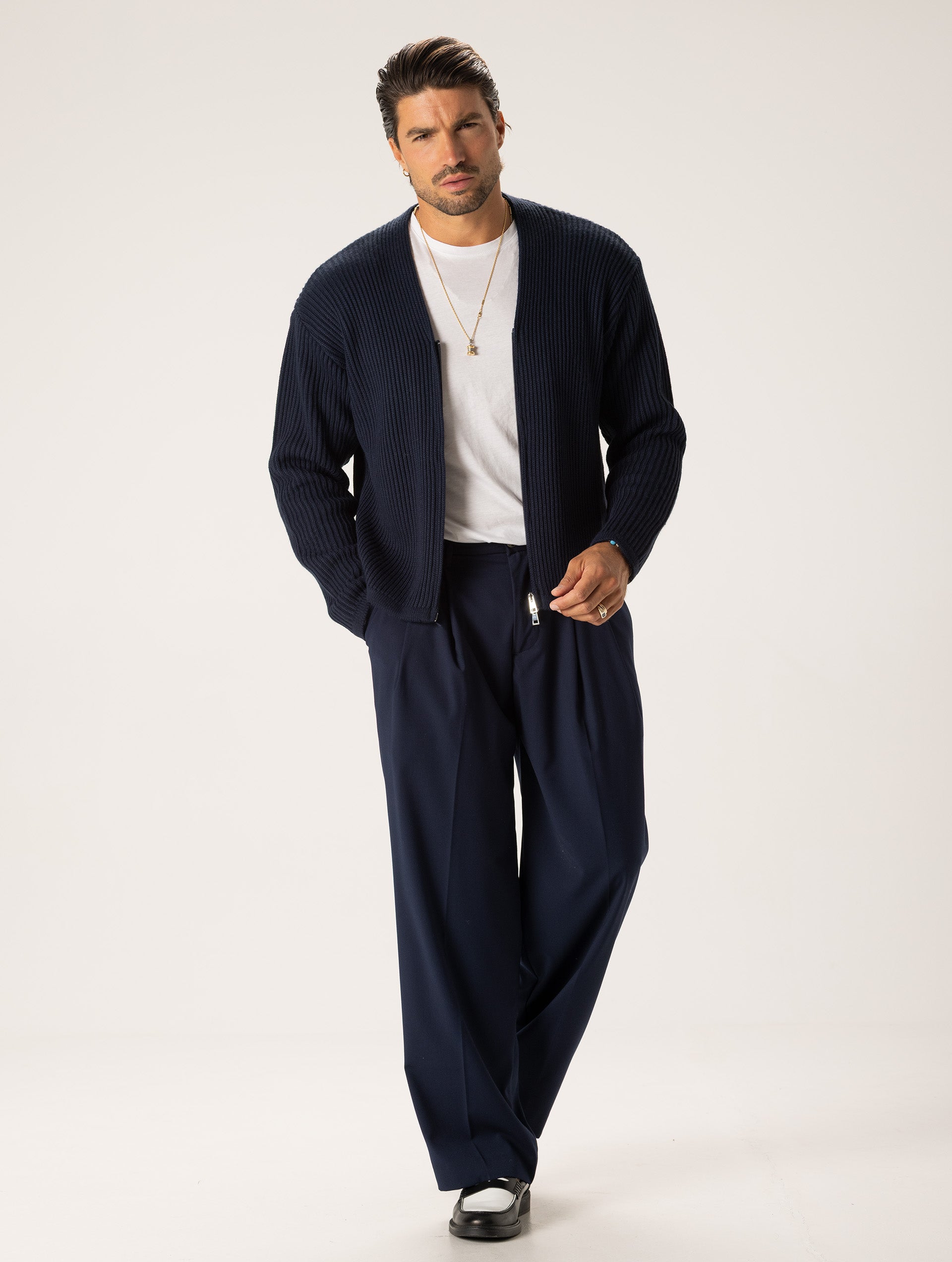 FORMAL WIDE LEG PANTS IN NAVY - Made in Italy | Nohow
