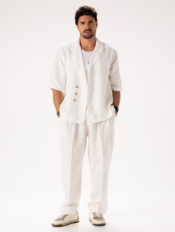 LINEN DOUBLE BREASTED SUIT IN WHITE
