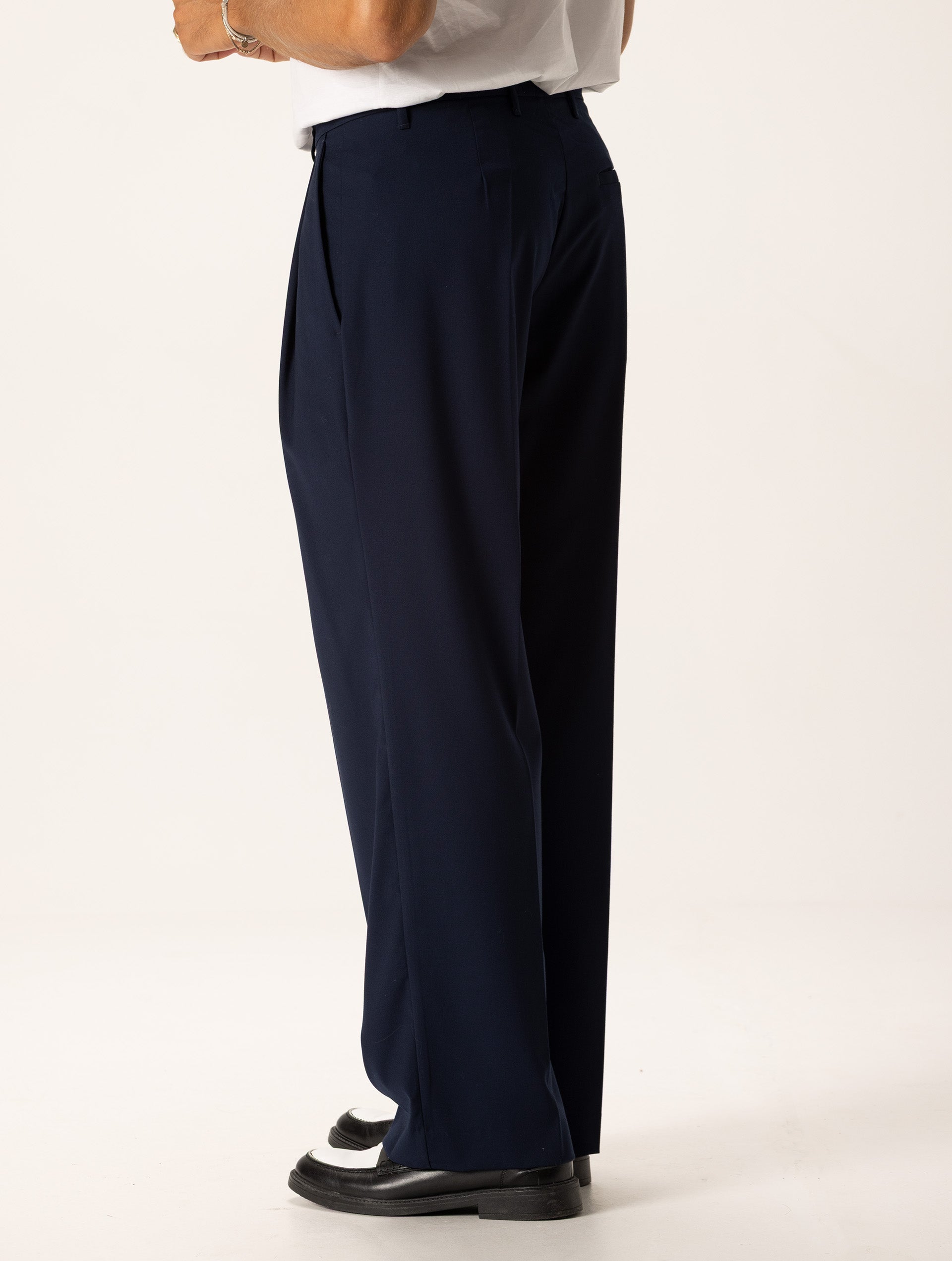 FORMAL WIDE LEG PANTS IN NAVY - Made in Italy | Nohow