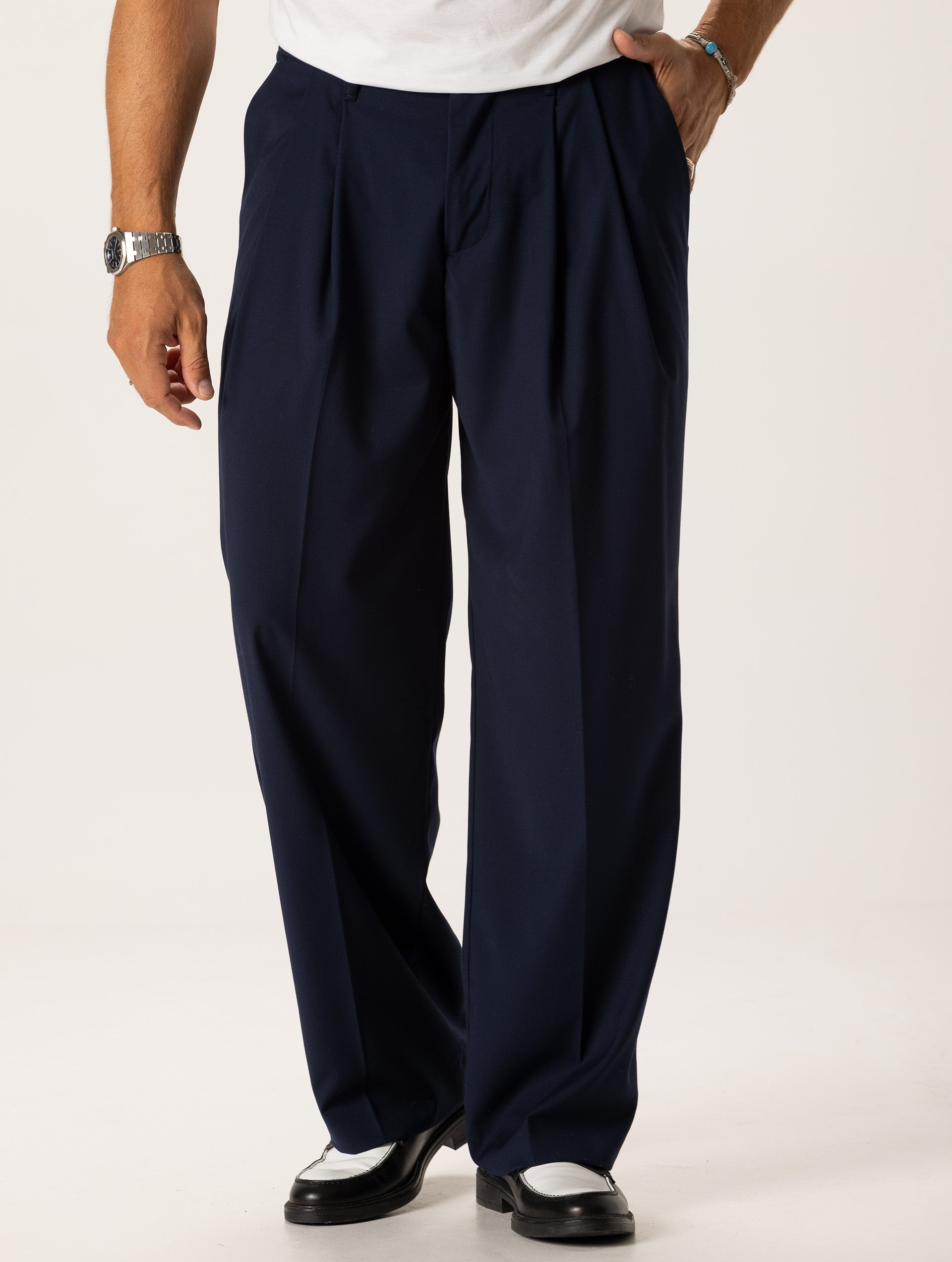 FORMAL WIDE LEG PANTS IN NAVY - Made in Italy | Nohow