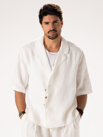 AMERICANA DE LINO DE DOBLE BOTONERA EN BLANCO