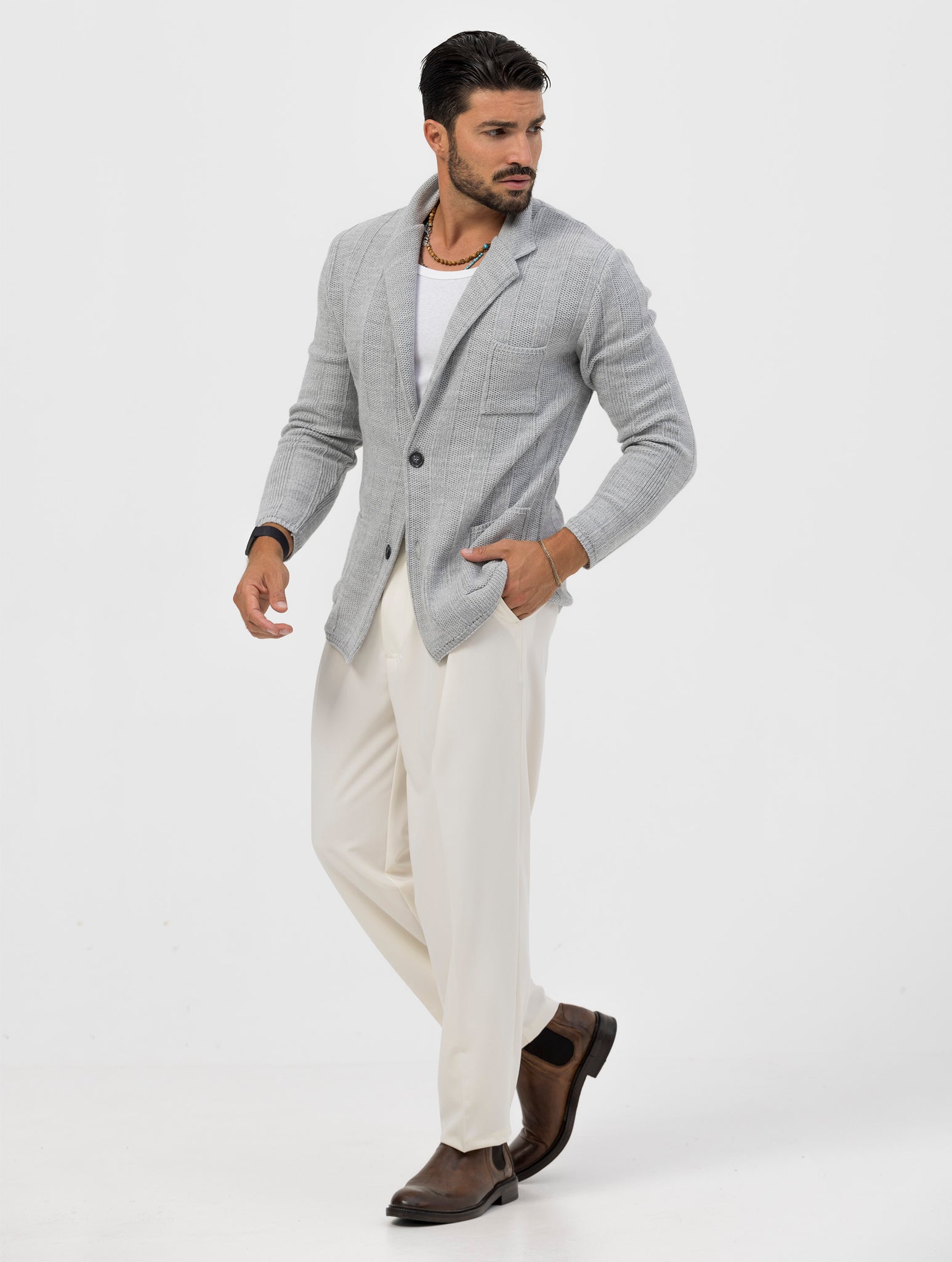 TAKAO KNITTED BLAZER IN LIGHT GREY