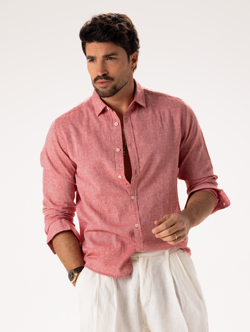 CAMICIA CASUAL MISTO LINO CORALLO
