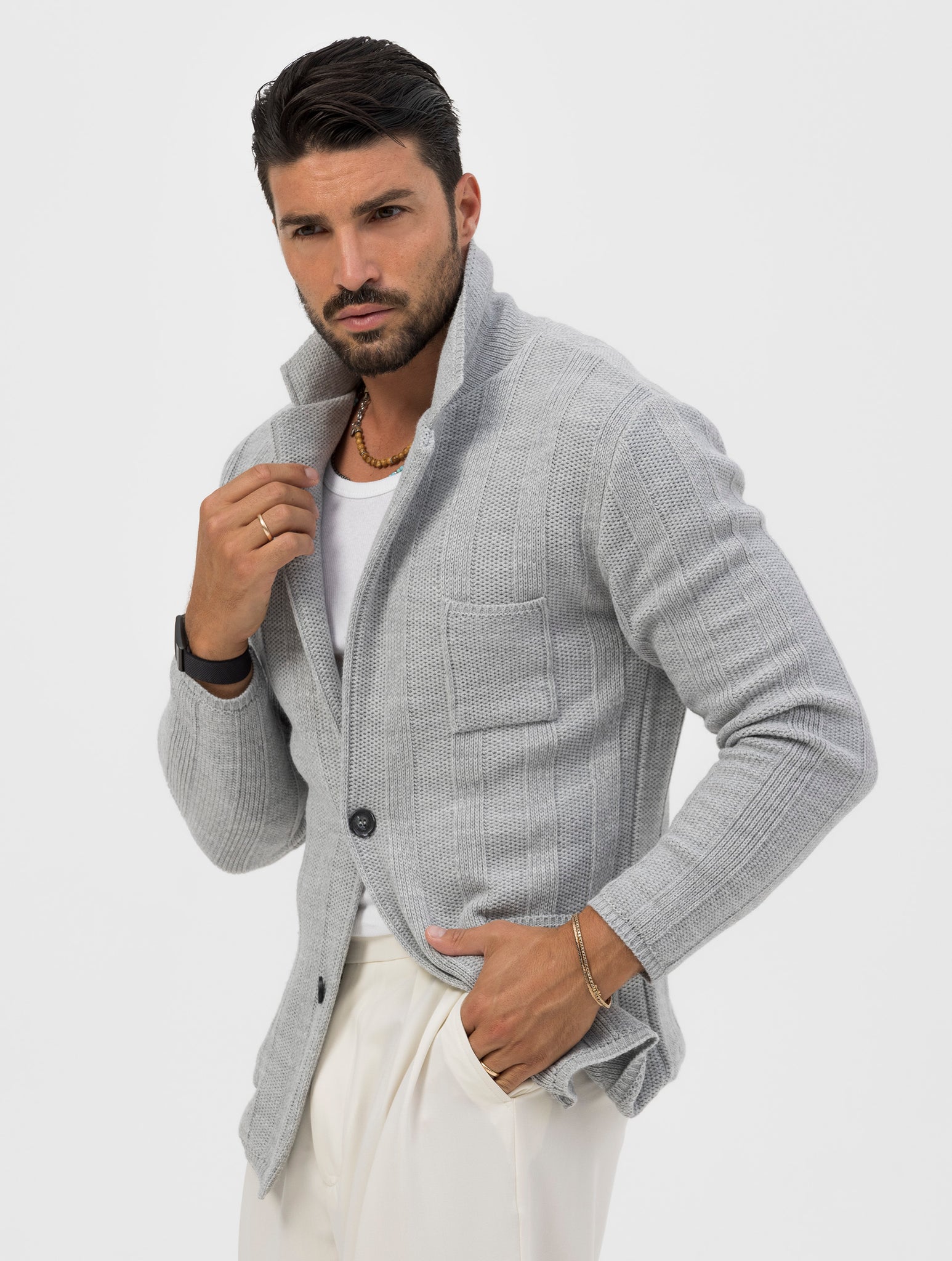 TAKAO BLAZER DE PUNTO GRIS CLARO