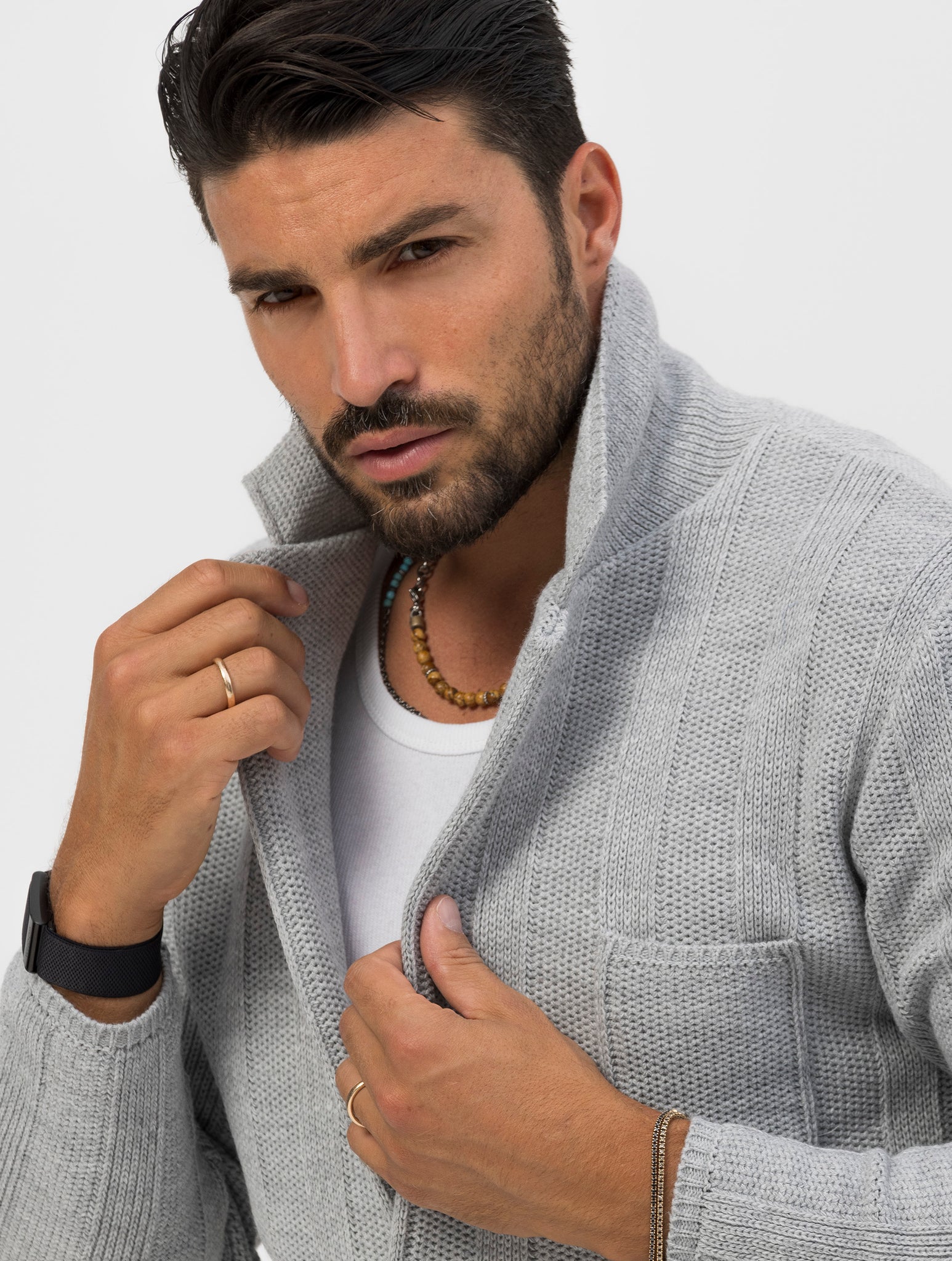 TAKAO KNITTED BLAZER IN LIGHT GREY