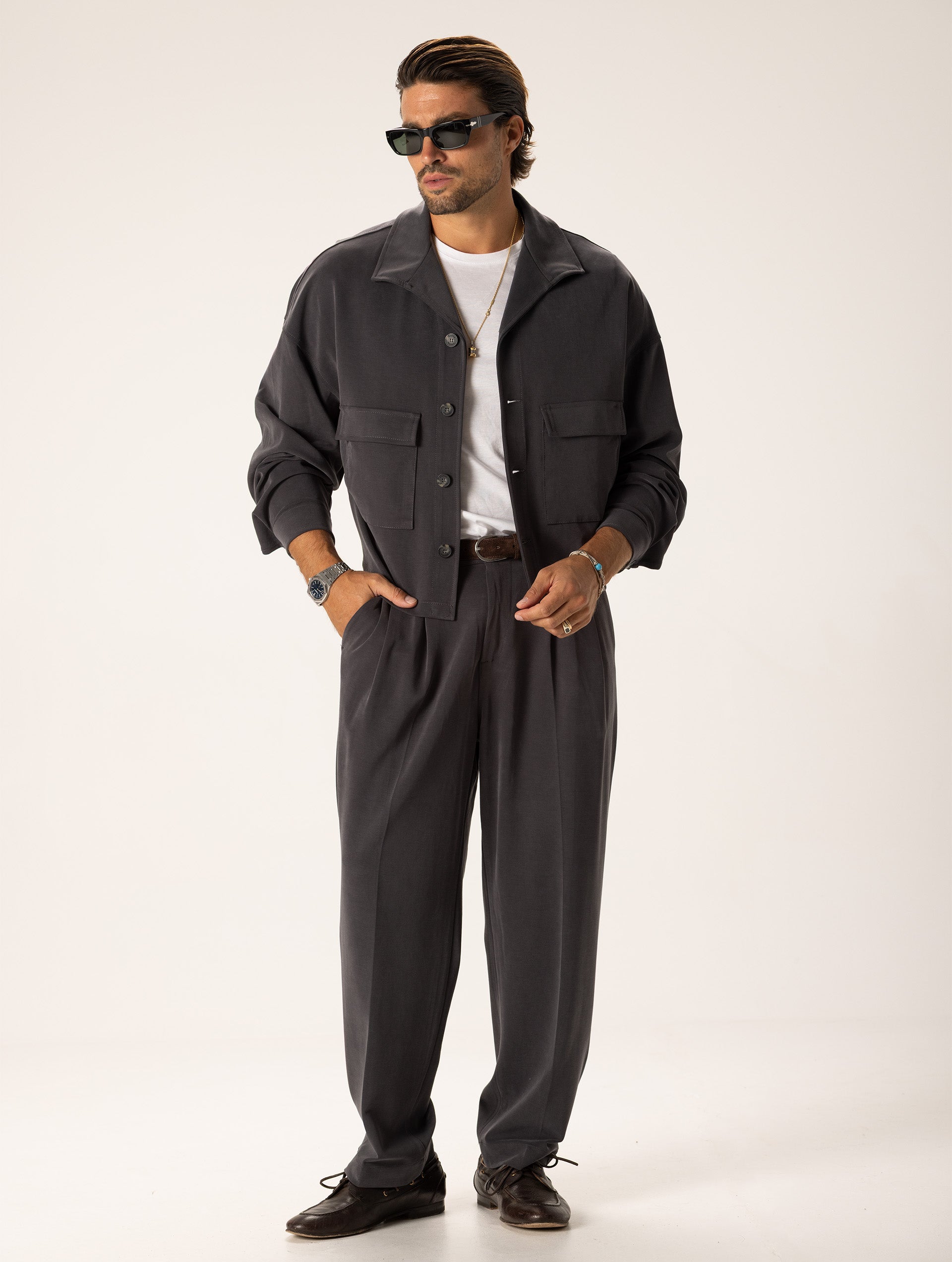 WIDE-LEG CASUAL PANTS IN GREY - Made in Italy | Nohow