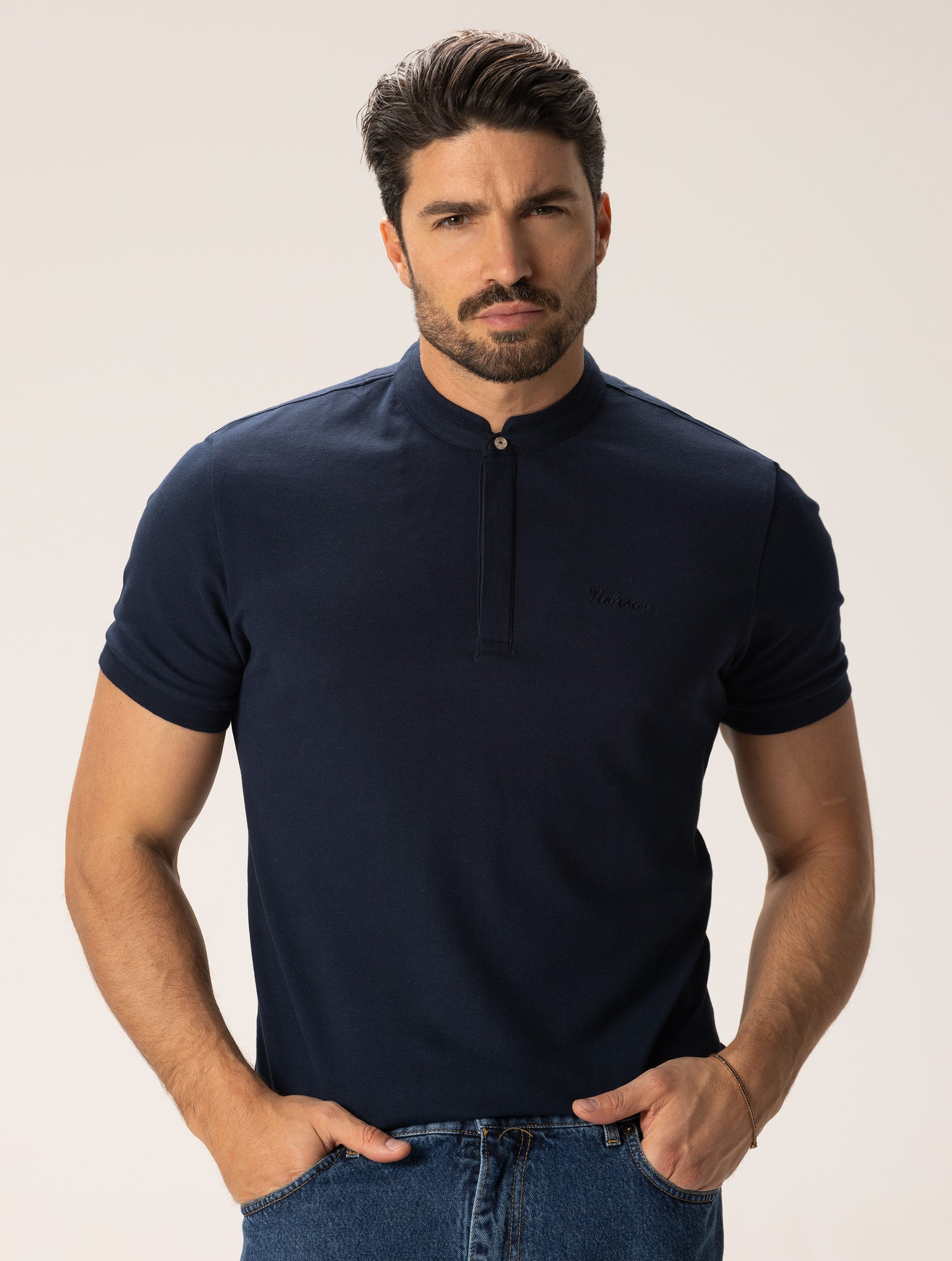 MASAMI HENLEY T-SHIRT IN NAVY