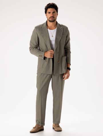 LINEN PINSTRIPED SUIT IN SAGE