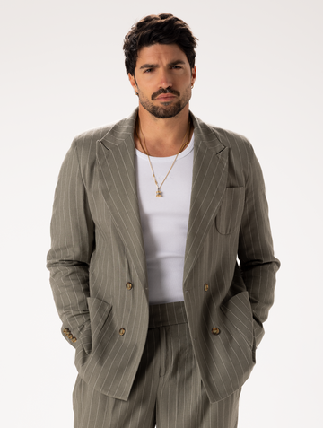 LINEN PINSTRIPED BLAZER IN SAGE
