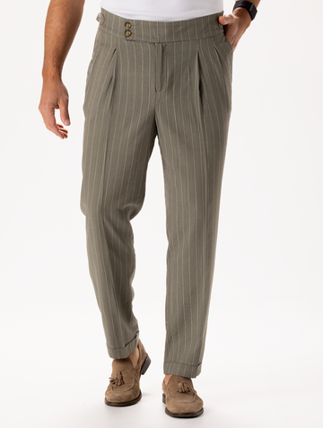 LINEN PINSTRIPED PANTS IN SAGE