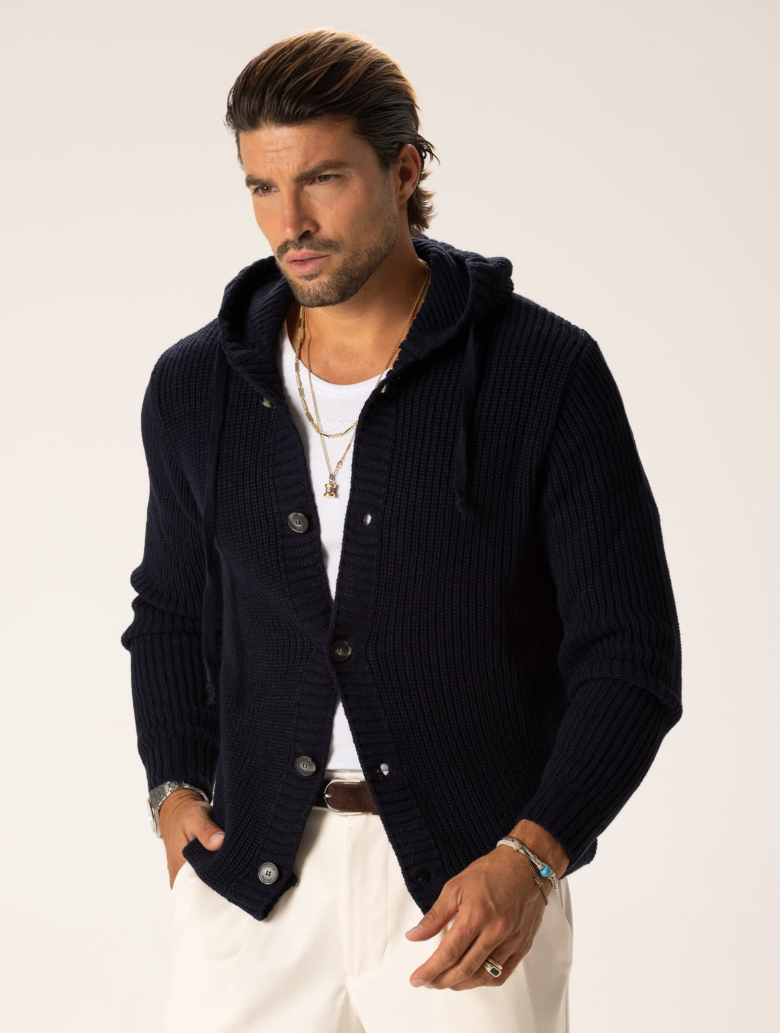 CANON HOODIE CARDIGAN IN NAVY