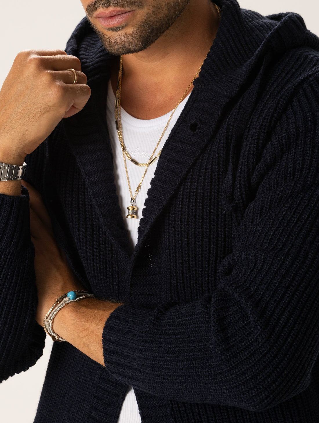 CANON HOODIE CARDIGAN IN NAVY