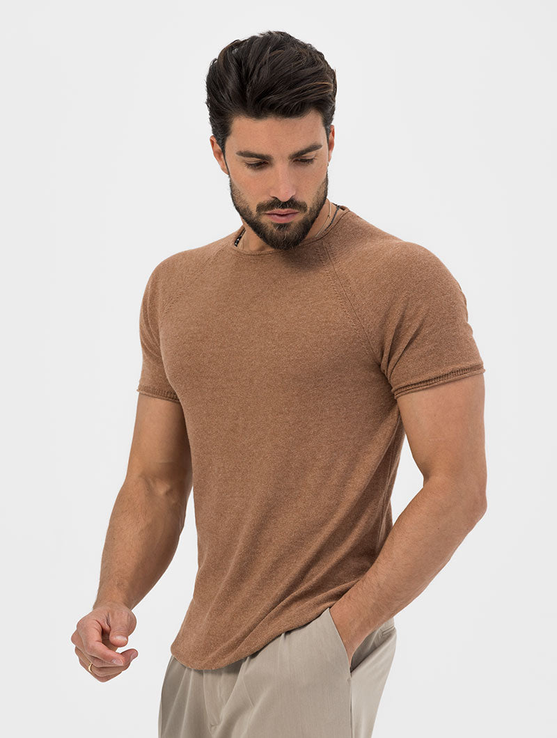 KNITTED BASIC T-SHIRT IN RUST
