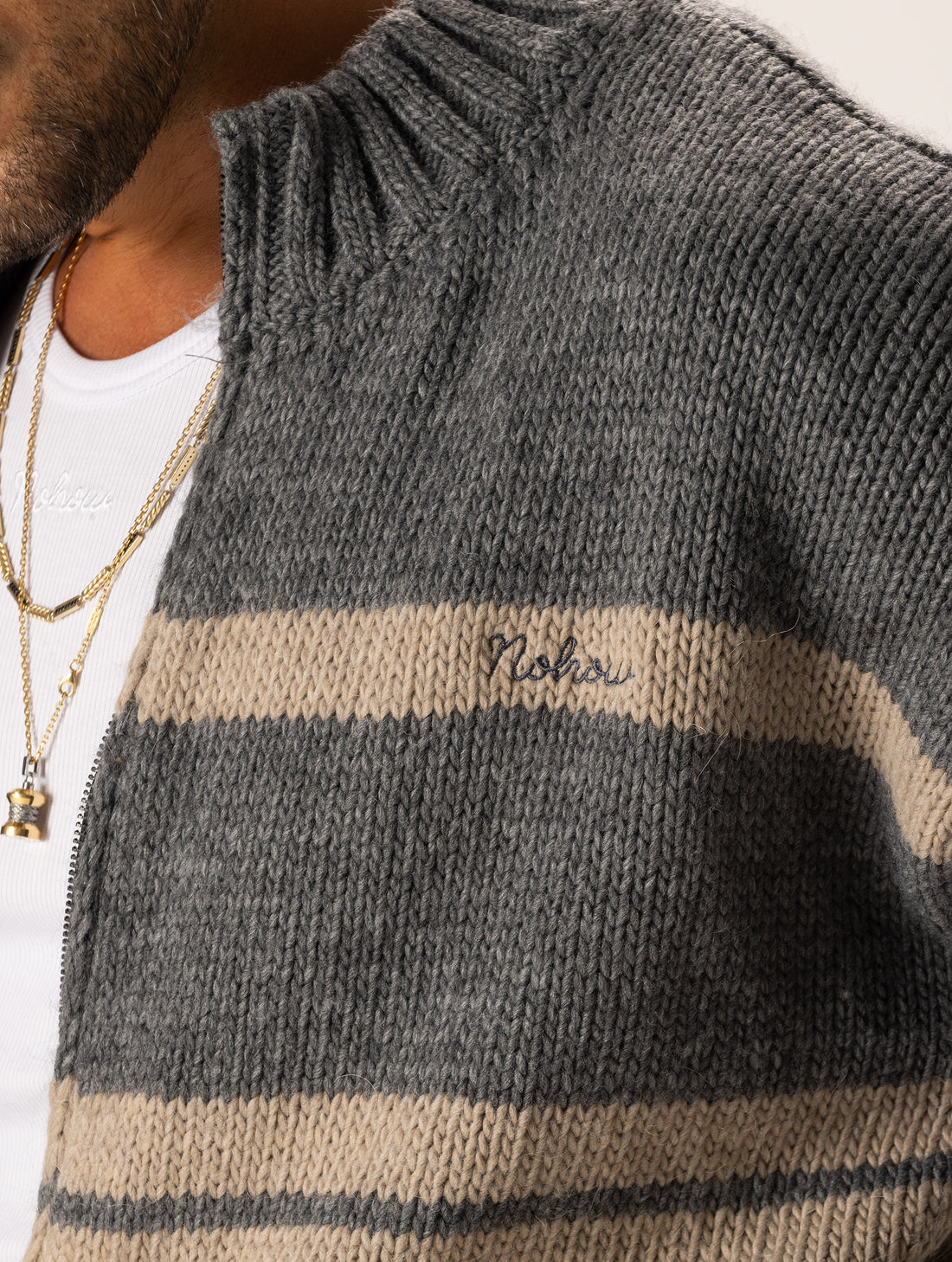 ITSUKI CARDIGAN GRIGIO A RIGHE