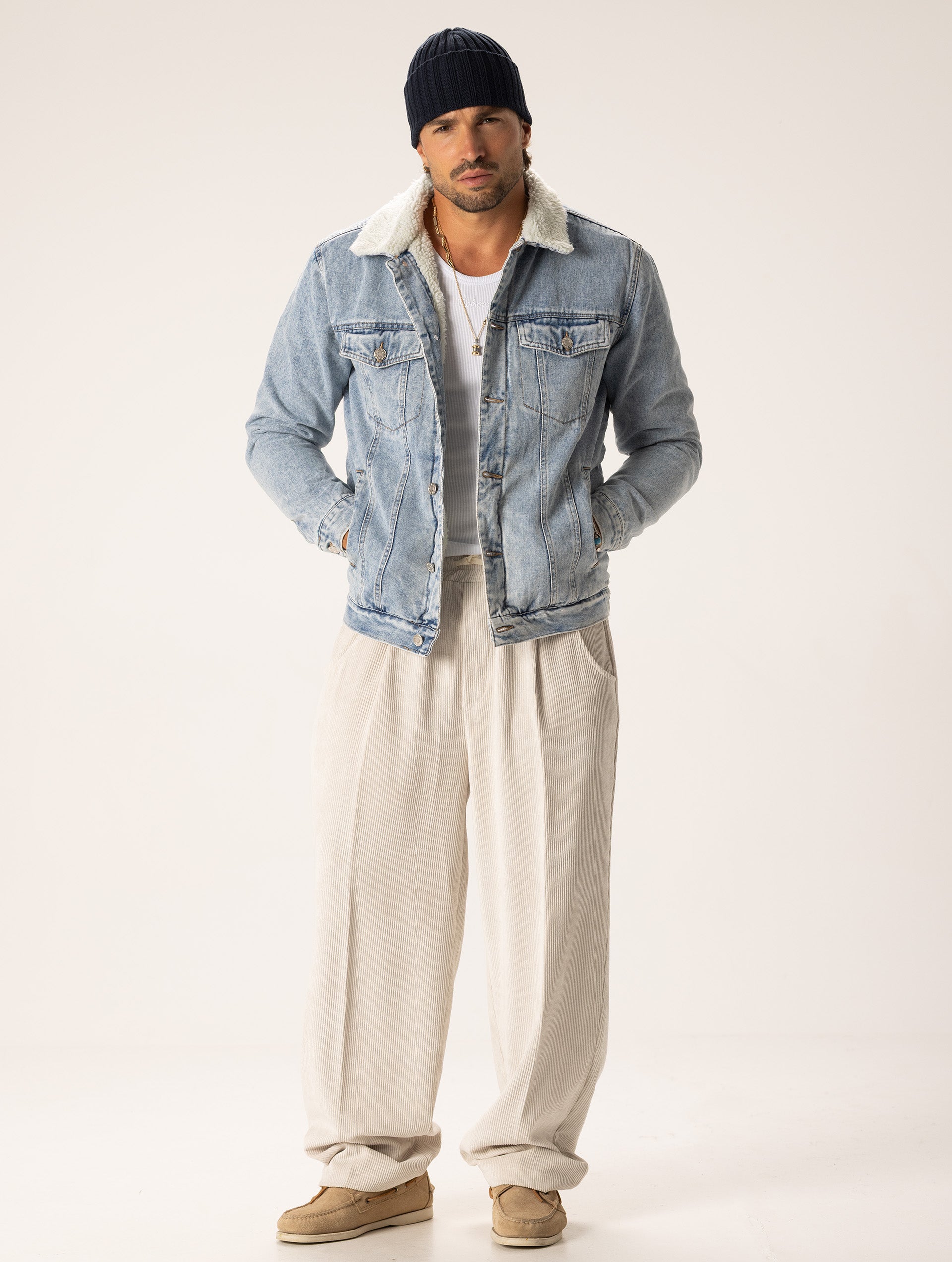 DENIM JACKET WITH SHEARLING-EFFECT LINING