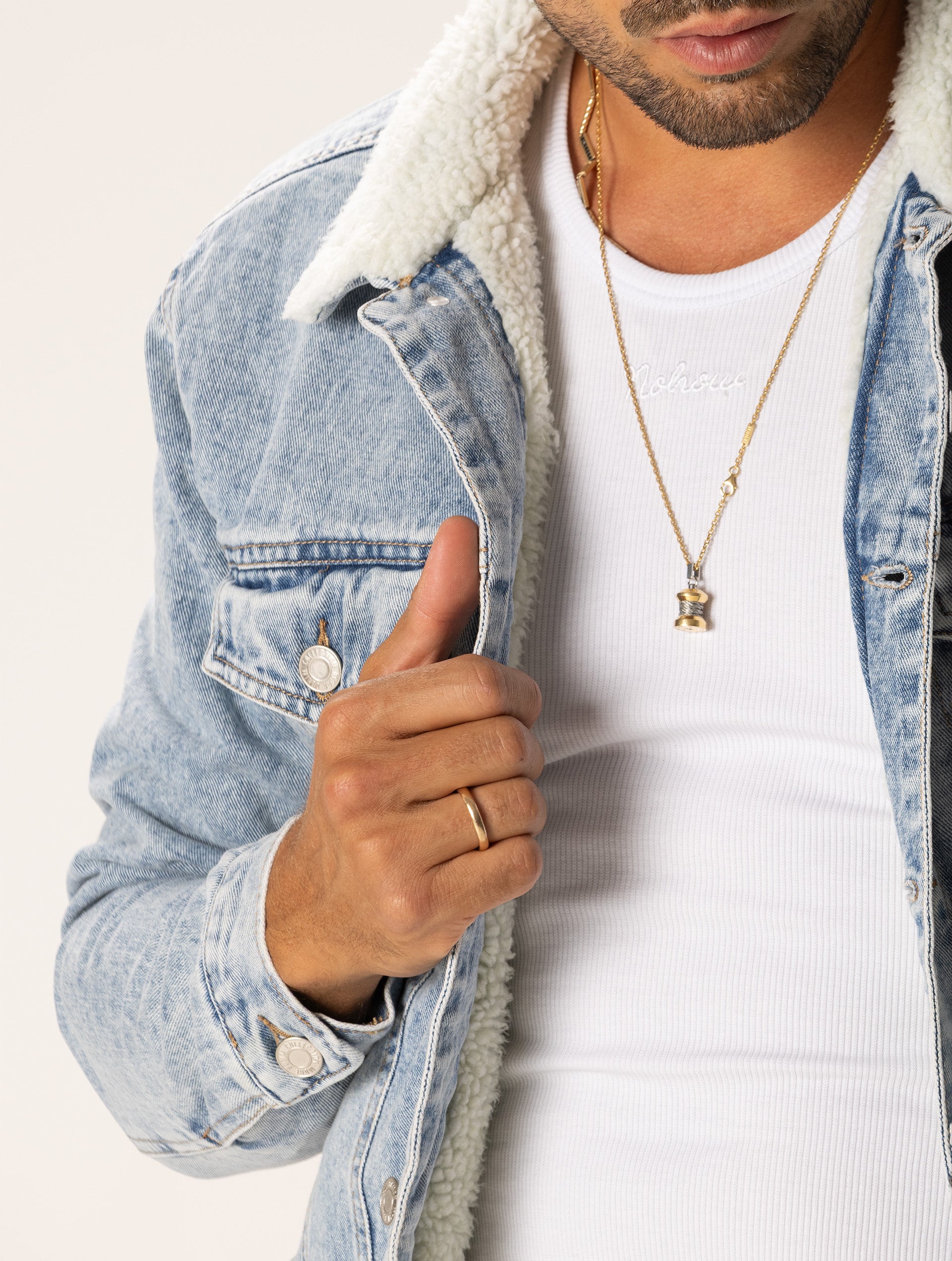 DENIM JACKET WITH SHEARLING-EFFECT LINING