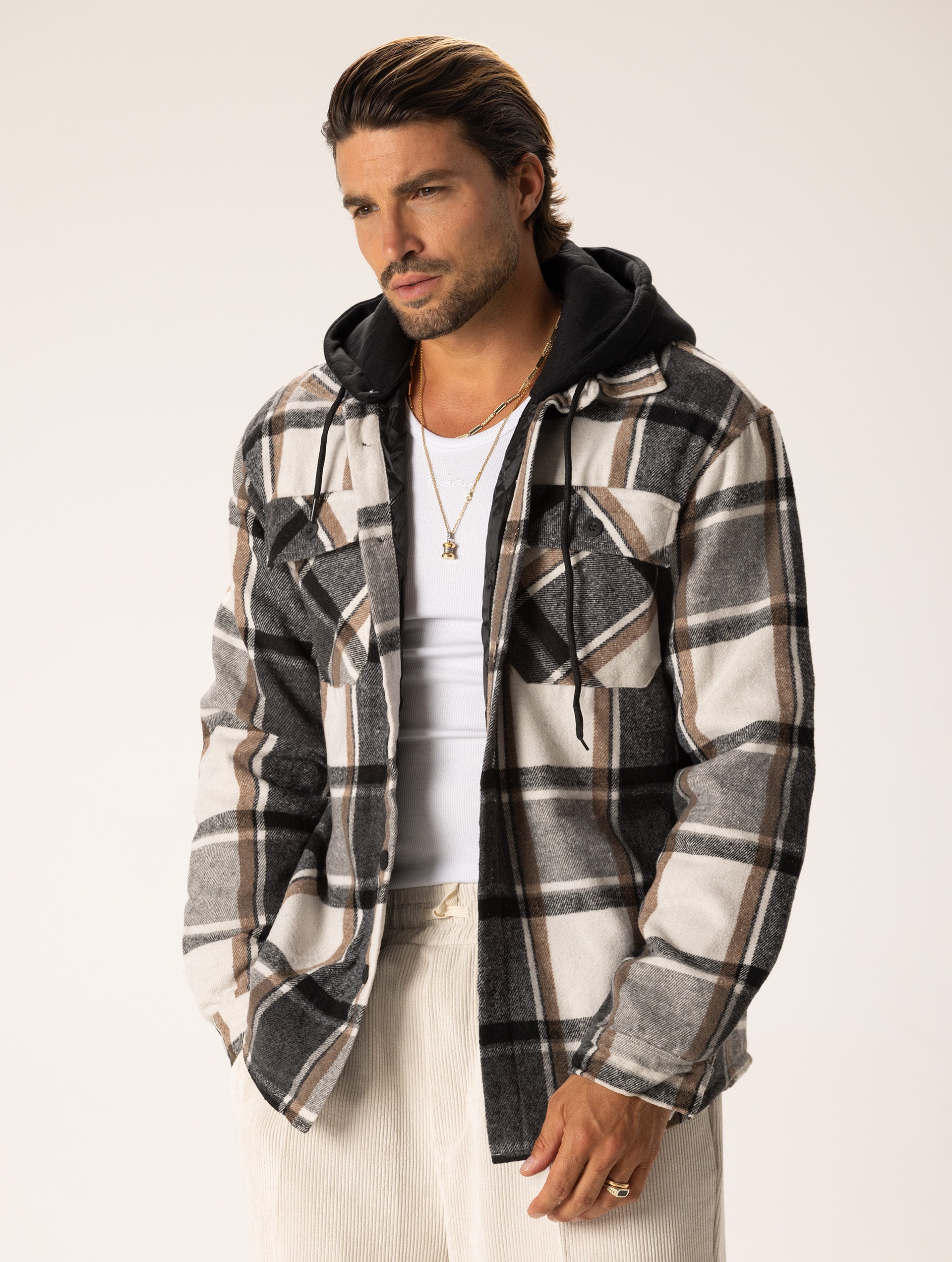 NOAH CHECKED JACKET IN GREY AND CREAM