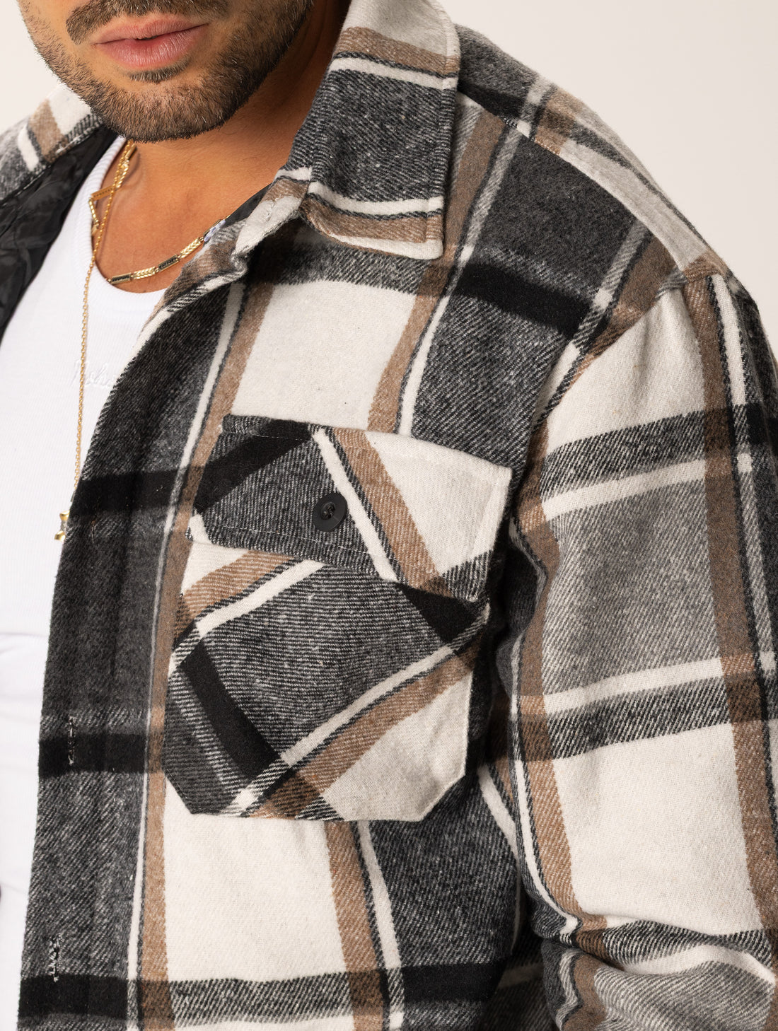 NOAH CHECKED JACKET IN GREY AND CREAM