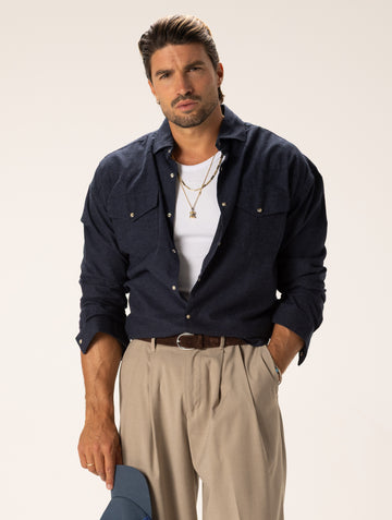 JASON CAMICIA IN COTONE CON TASCHINO  BLU