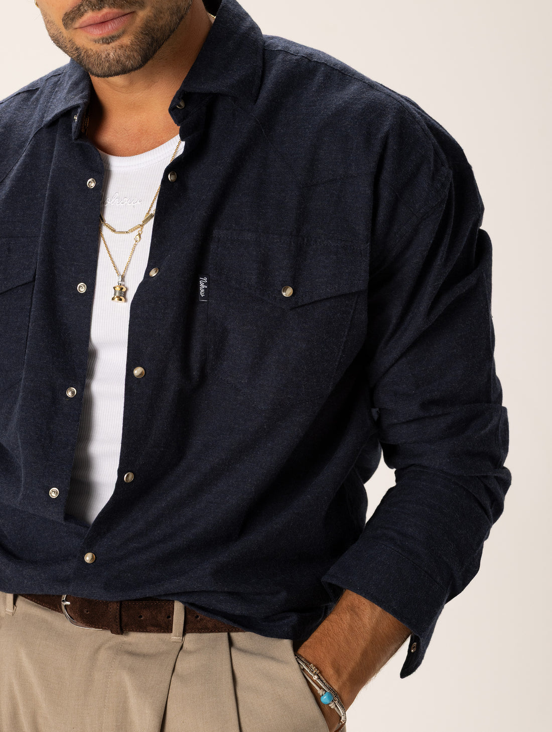 JASON CHEMISE COTON À POCHES  BLEUE