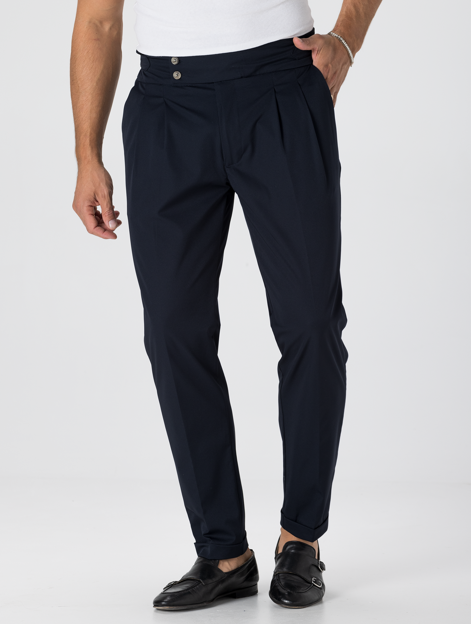 CALEB TECH DOUBLE PINCES PANTS IN BLUE