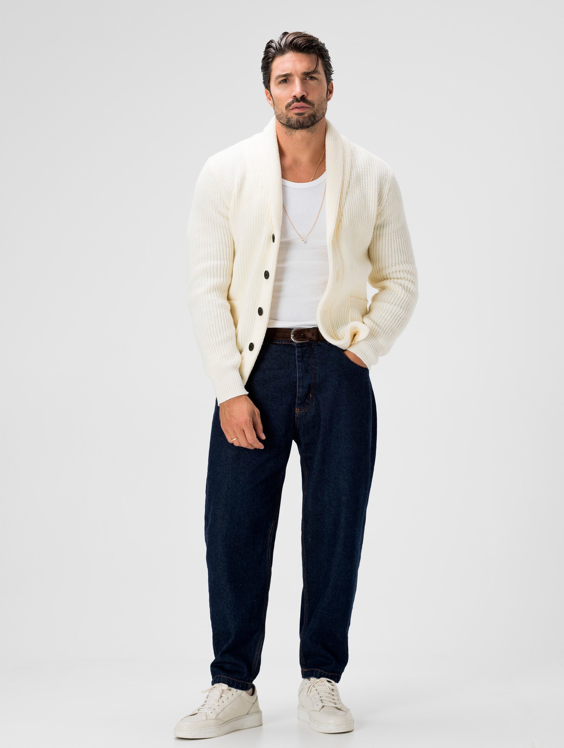 CARDIGAN WITH SHALWAR COLLAR IN WHITE