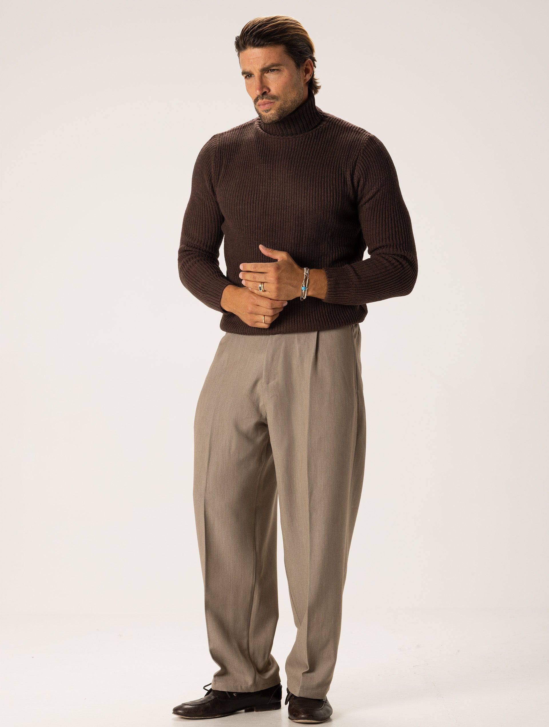 CASUAL WIDE LEG PANTS IN BEIGE