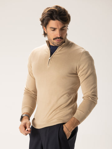 HAL ZIPPED SWEATER IN BEIGE
