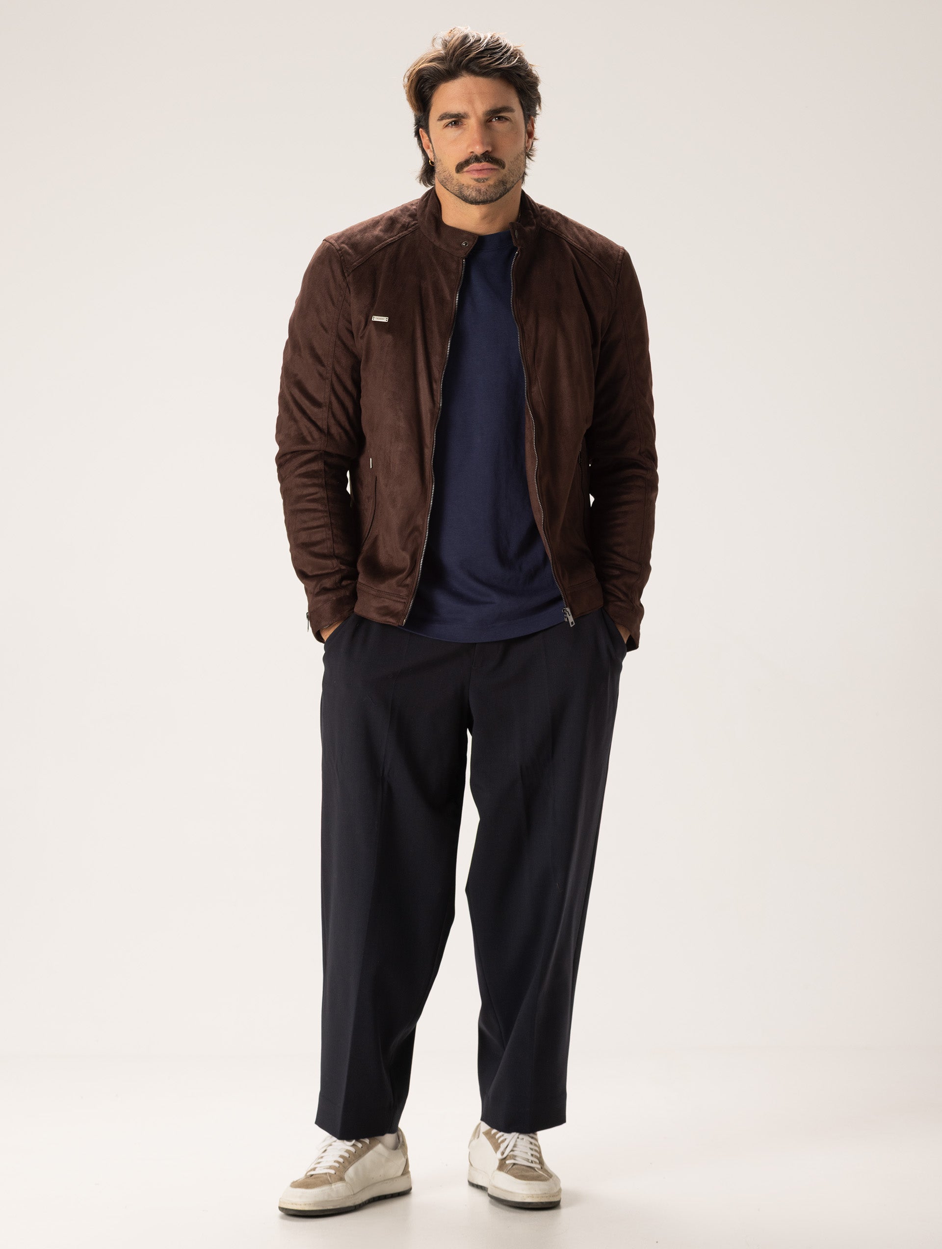 【Kheiki】 BROWN \"Collarless Knit Jacket\" Cristaseya Collarless Jacket Brown – Neighbour