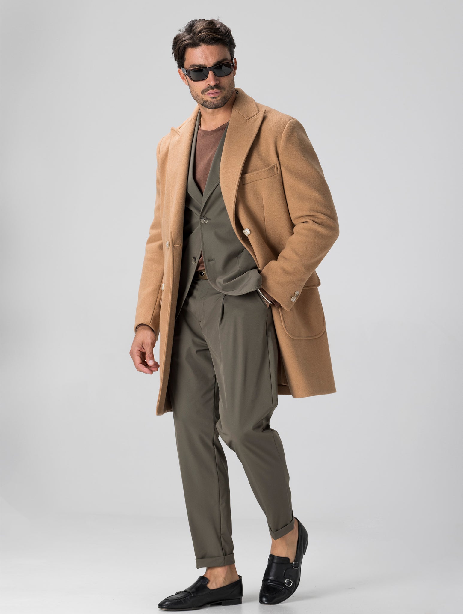 REMY MANTEAU CAMEL À DOUBLE BOUTONNAGE