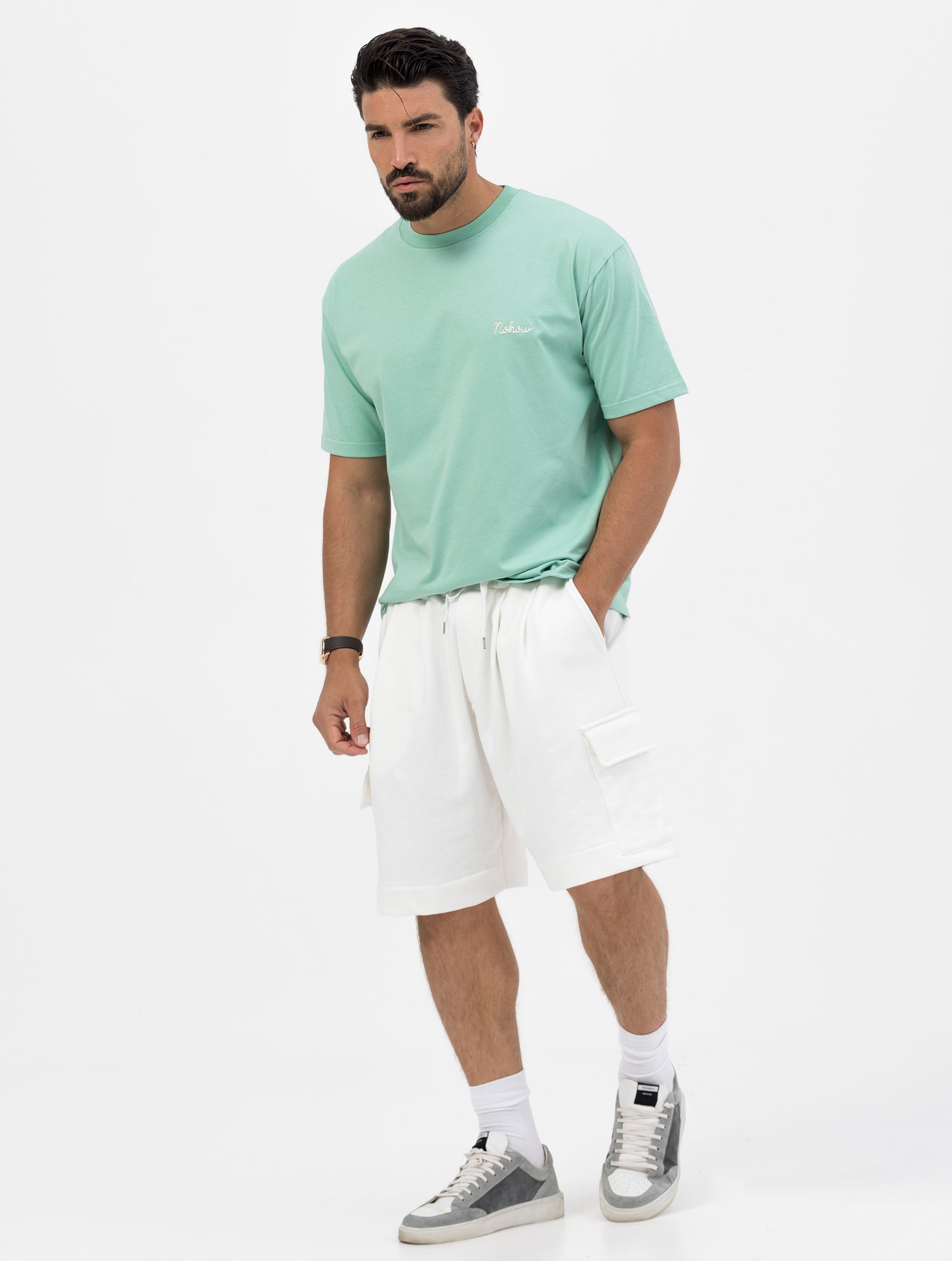 MINTFARBENES OVERSIZE-T-SHIRT MIT NOHOW-STICKEREI