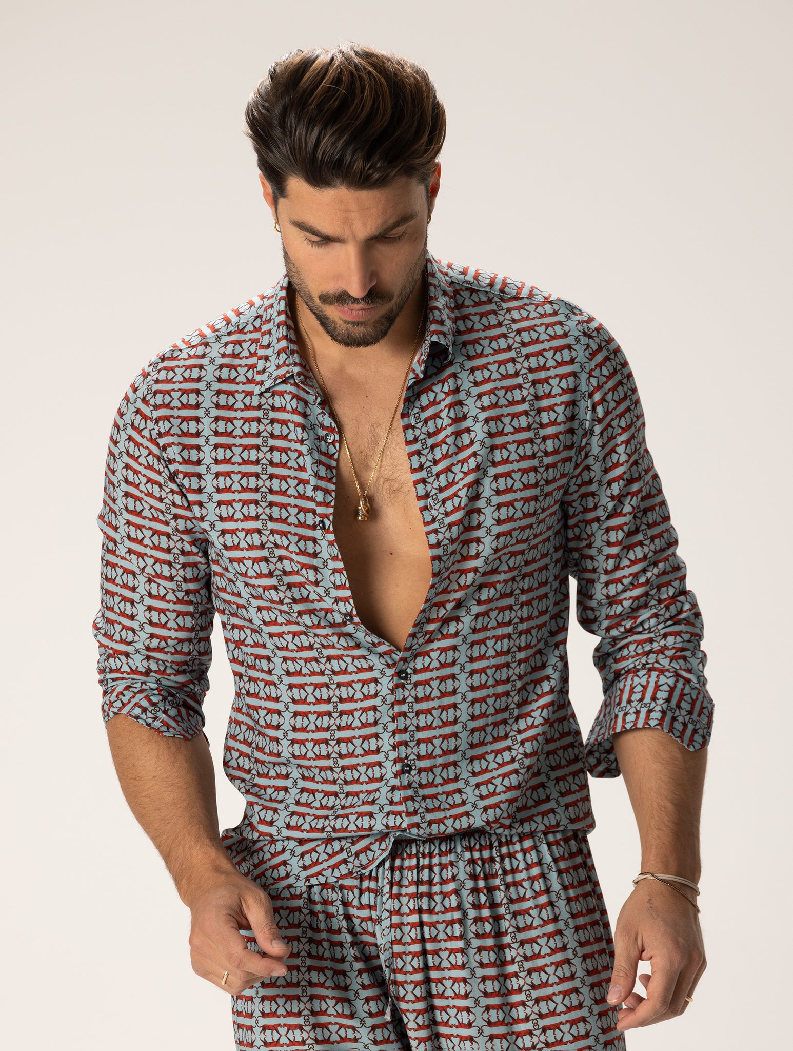 HIROJI CAMICIA STAMPATA TURCHESE