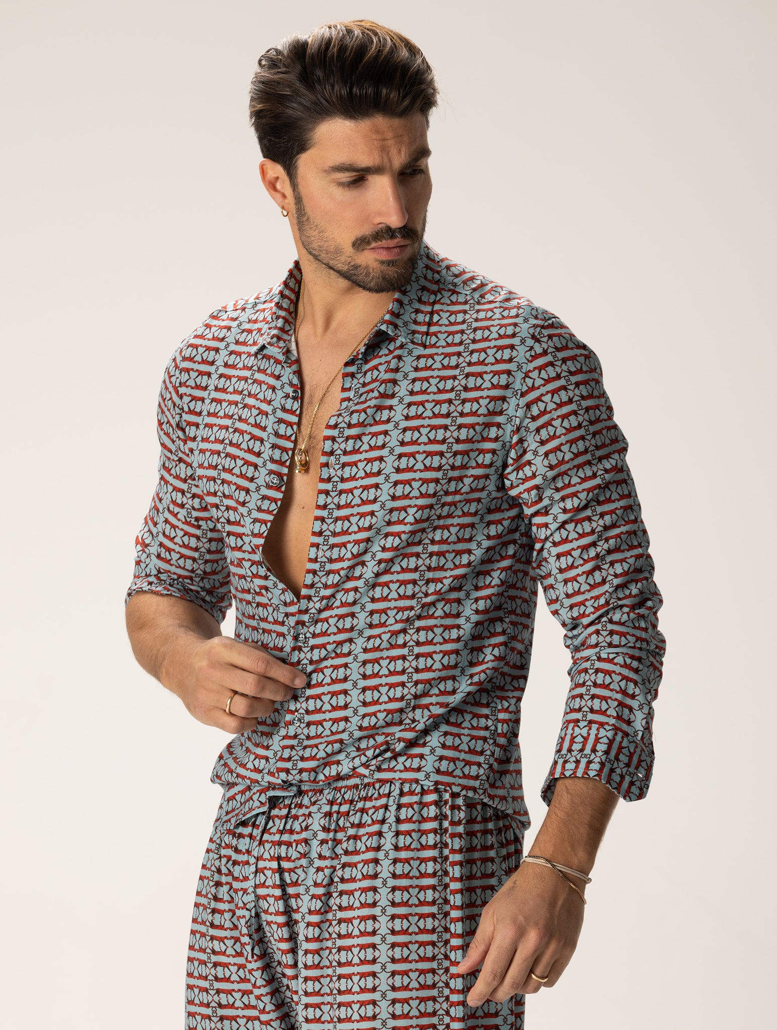 HIROJI CAMICIA STAMPATA TURCHESE