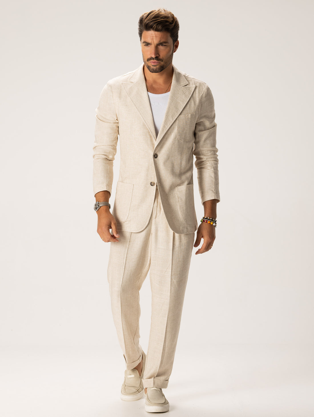 FEDRO TRAJE BEIGE DE LINO PURO