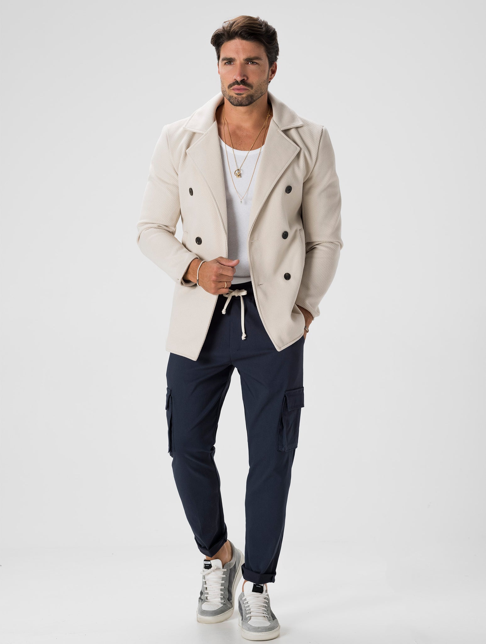 BOONE MANTEAU CRÈME À DOUBLE BOUTONNAGE