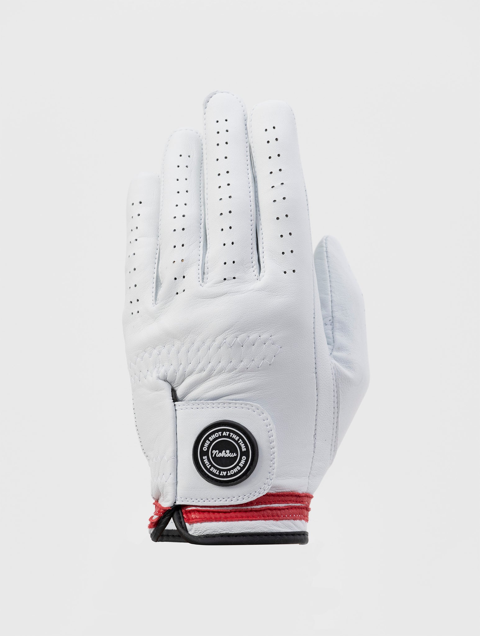 NOHOW GOLF LEFT GLOVE IN WHITE AND RED