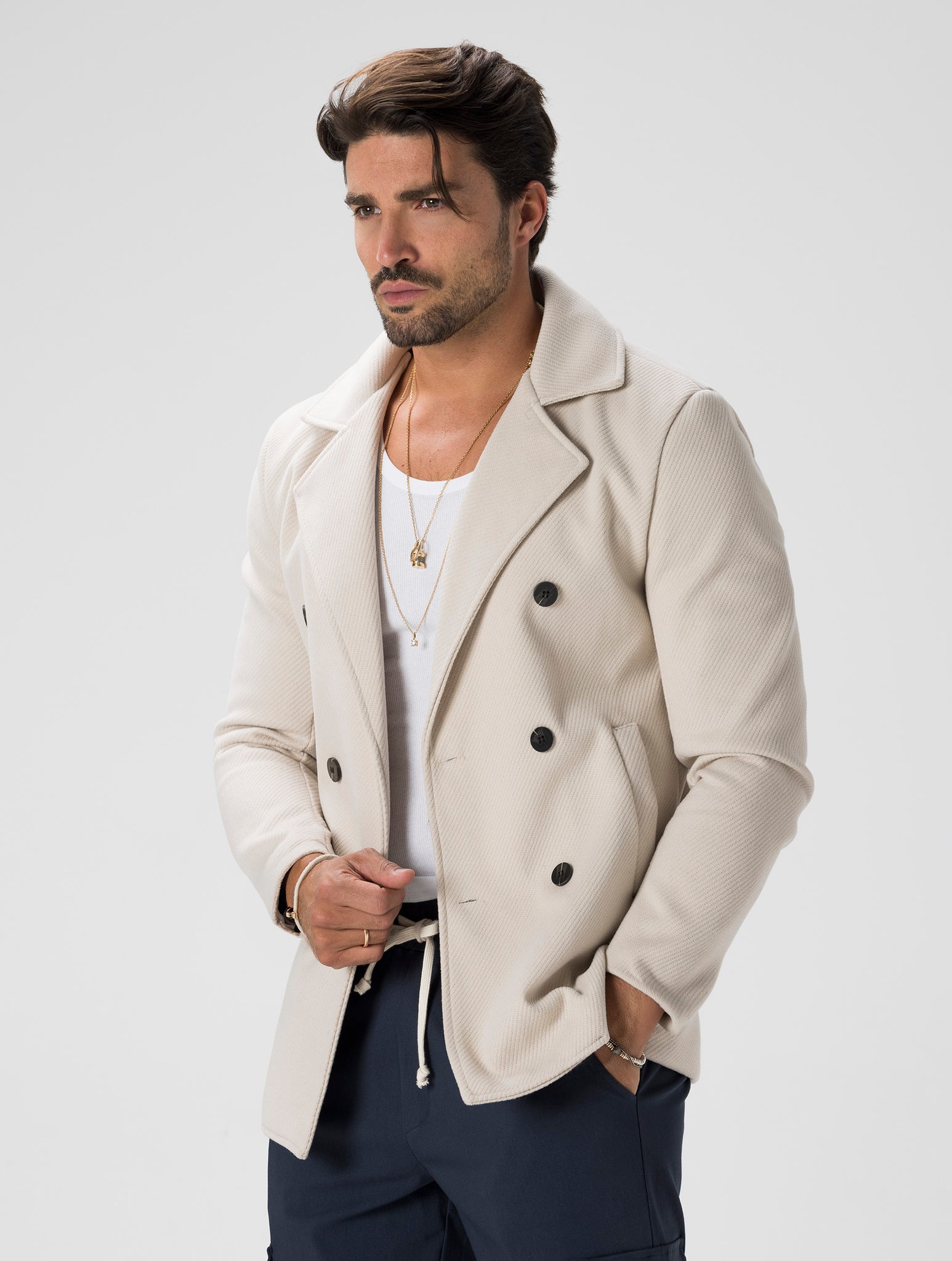 BOONE MANTEAU CRÈME À DOUBLE BOUTONNAGE