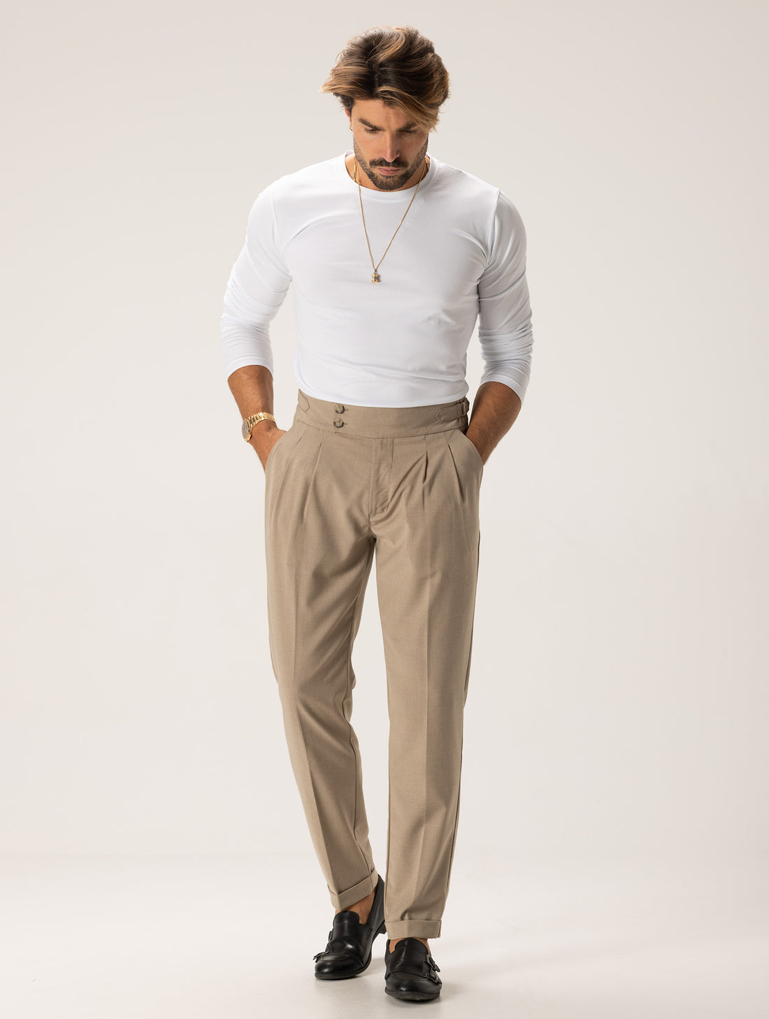 CALEB PANTALONI DOPPIA PINCES BEIGE