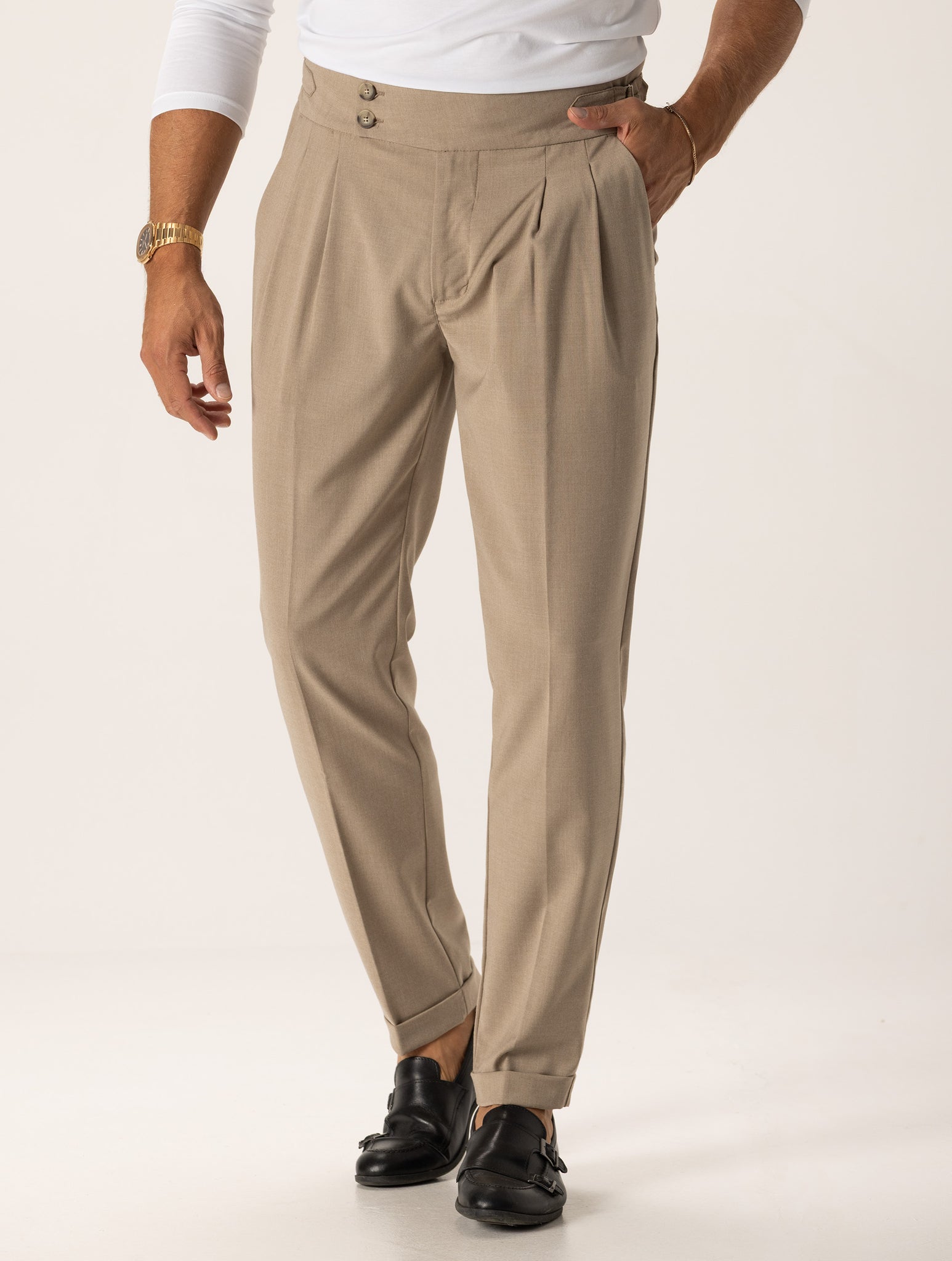 CALEB DOUBLE PINCES PANTS IN SAND