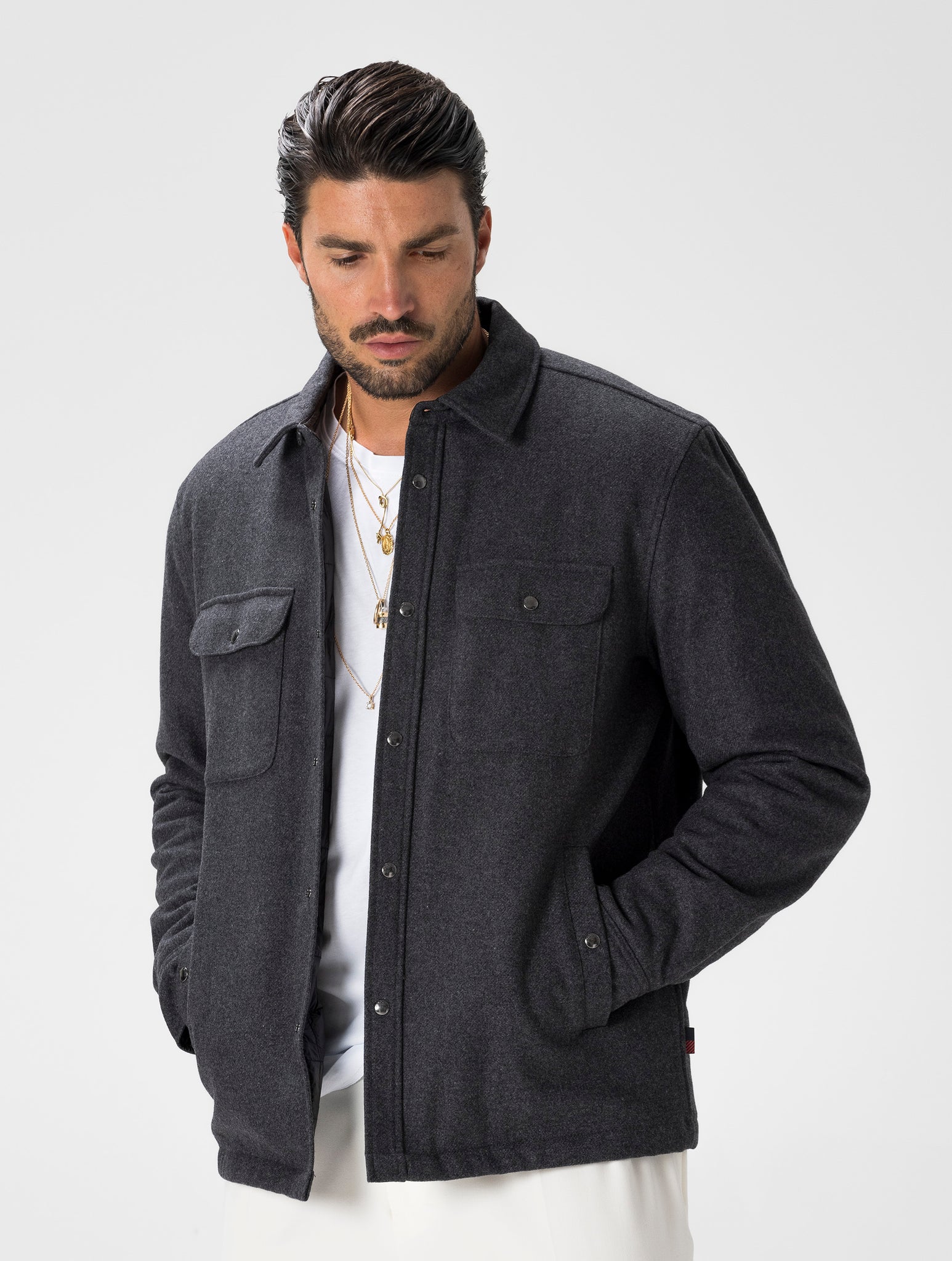 JACKET SHIRT IN DARK GREY MELANGE