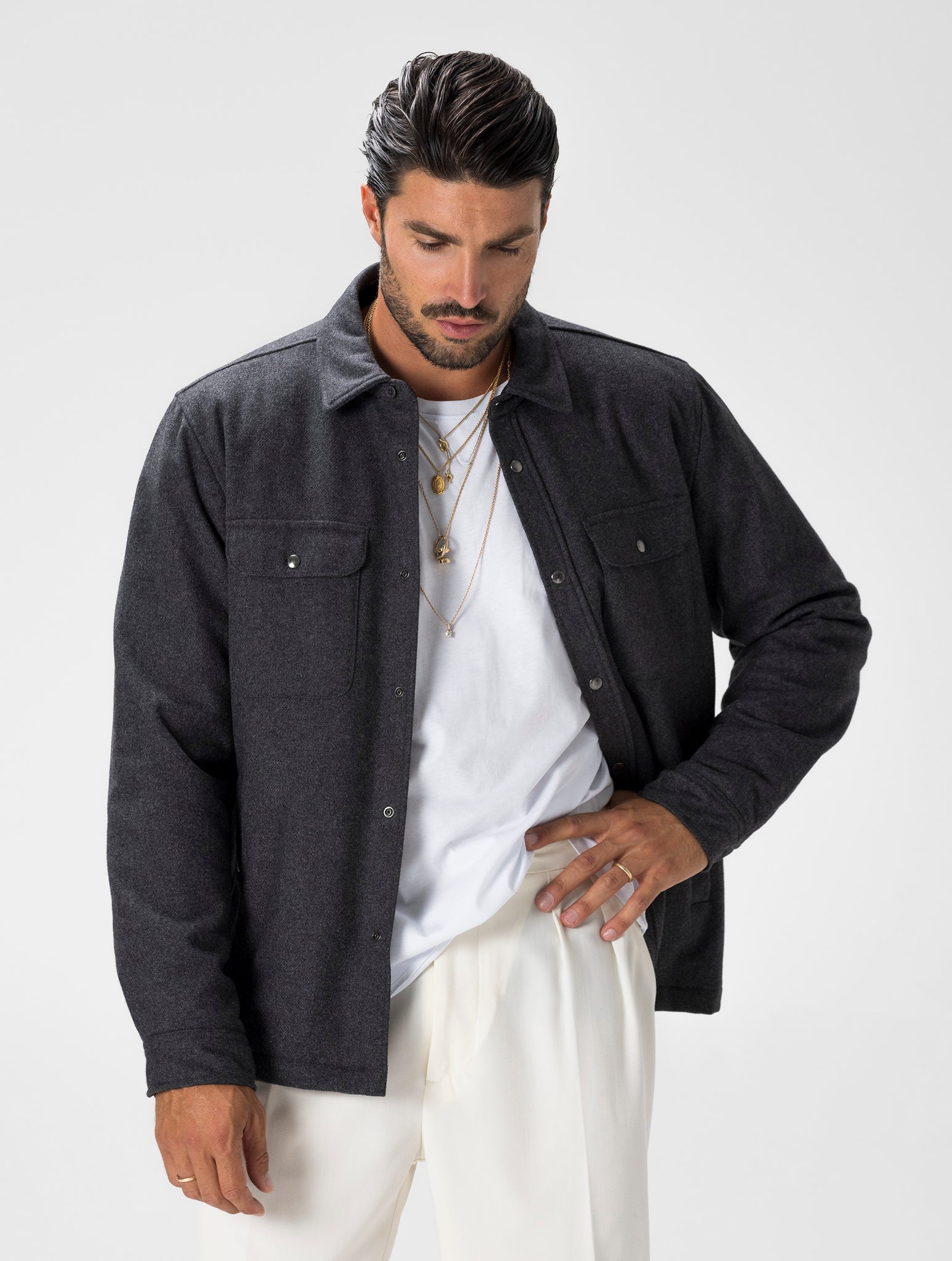 JACKET SHIRT IN DARK GREY MELANGE