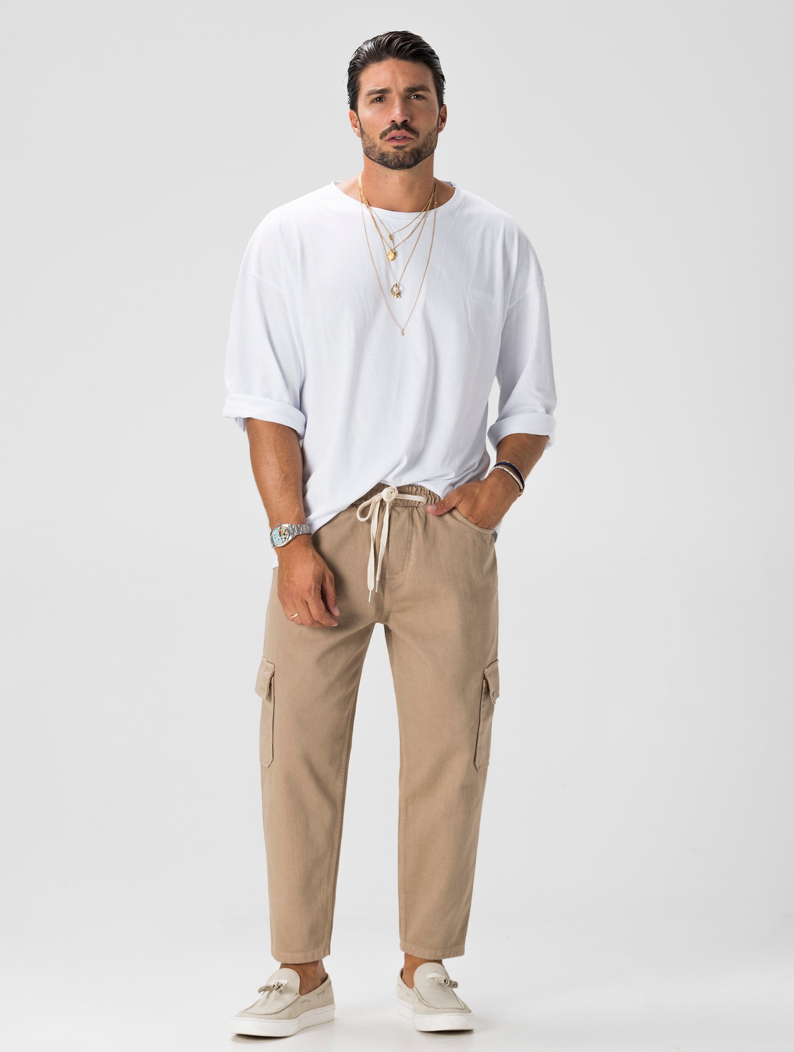 MASATO PANTALON CARGO DE COULEUR CAMEL