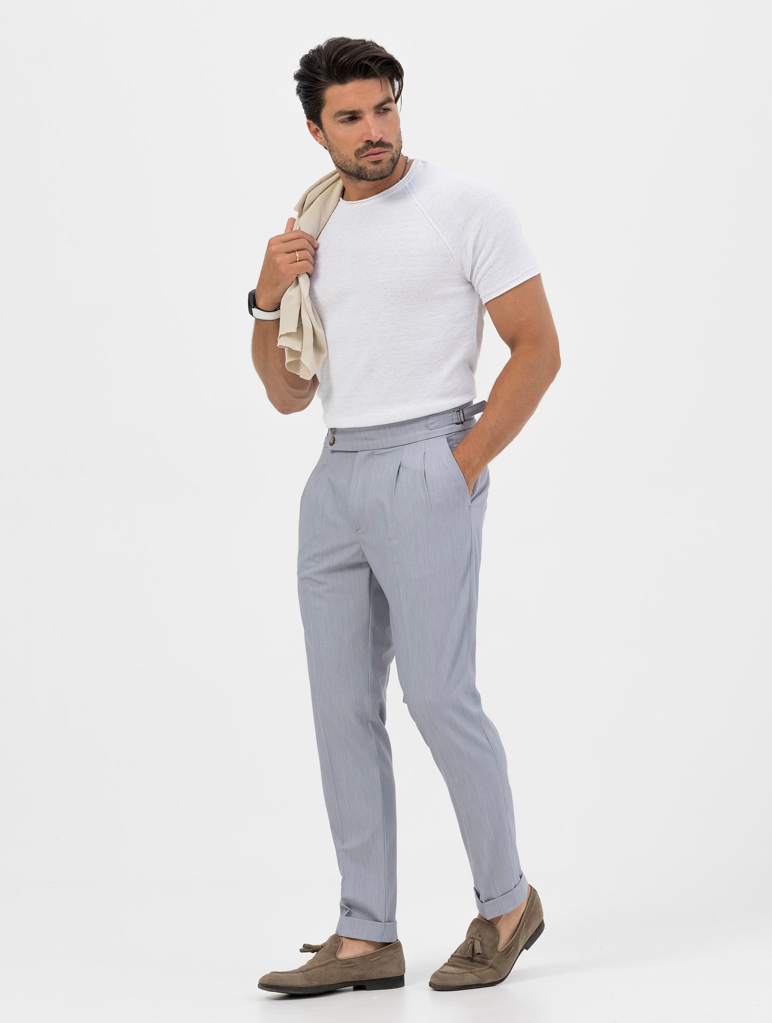 CALEB DOUBLE PINCES PANTS IN GREY